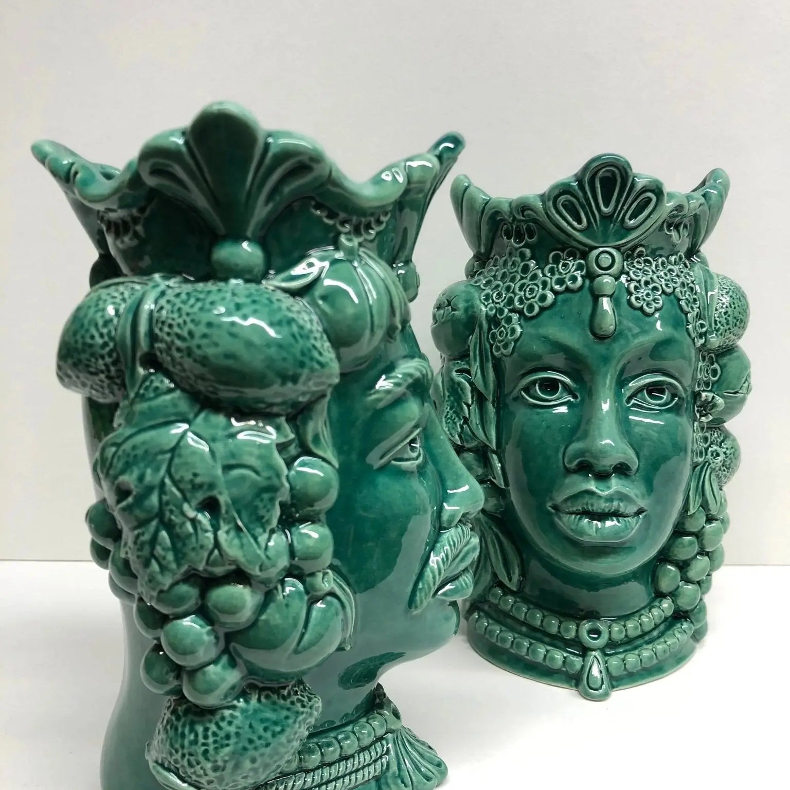 Teste di Moro Afro Frutta Ceramica Caltagirone cm H.18 L.12 Artigianale Verde - DD CERAMICHE SICILIANE