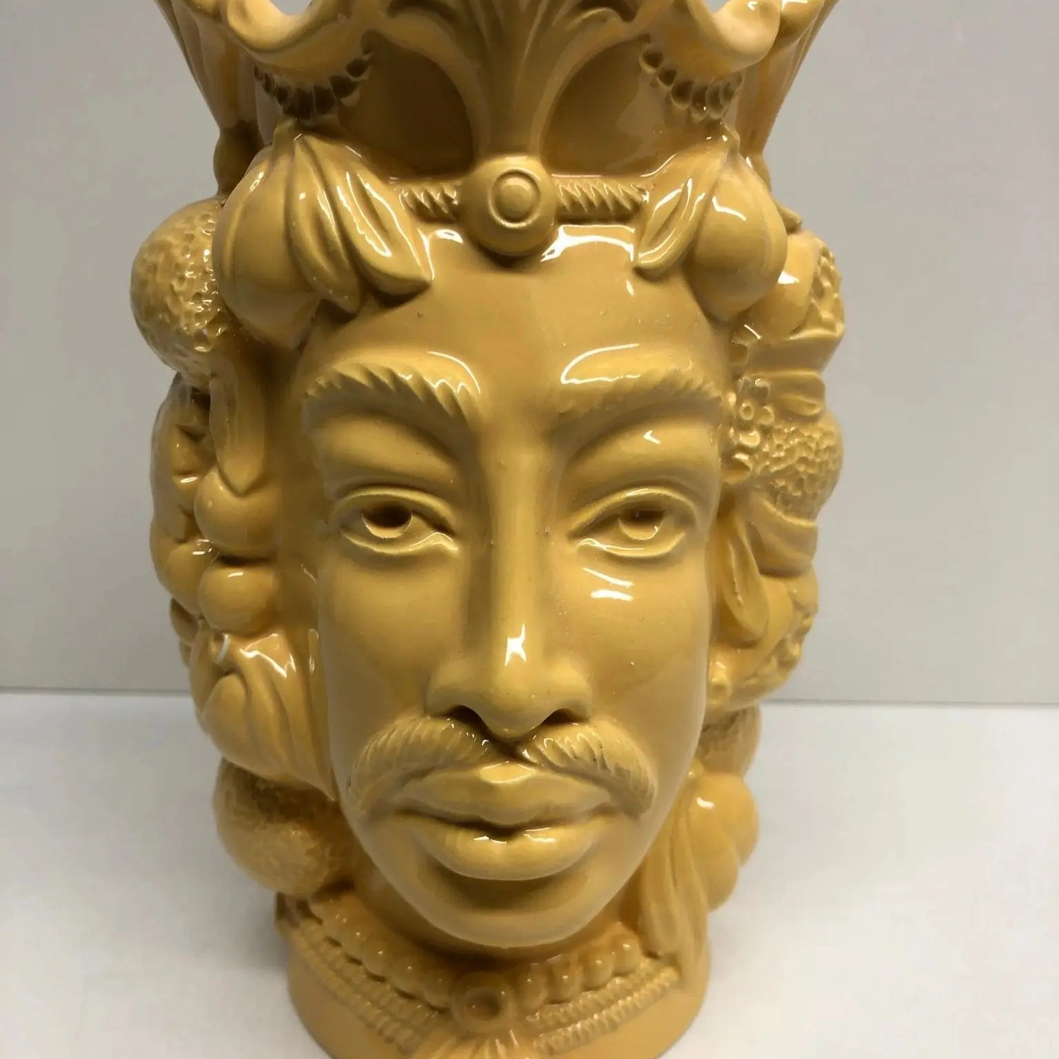 Teste di Moro Afro Frutta Ceramica Caltagirone cm H.18 L.12 Artigianale Giallo - DD CERAMICHE SICILIANE