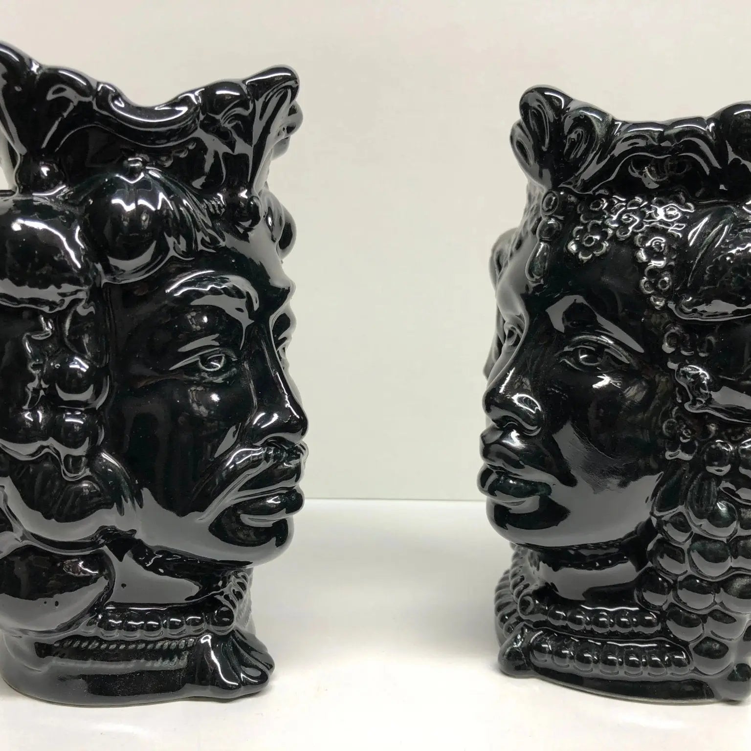 Teste di Moro Afro Frutta Ceramica Caltagirone cm H.18 L.12 Artigianale Nero - DD CERAMICHE SICILIANE