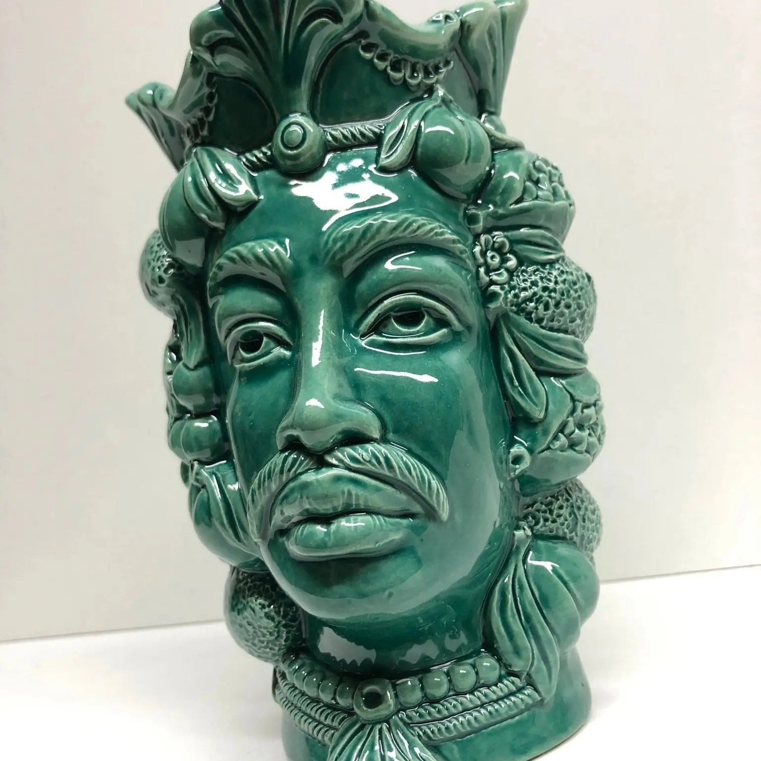 Teste di Moro Afro Frutta Ceramica Caltagirone cm H.18 L.12 Artigianale Verde - DD CERAMICHE SICILIANE