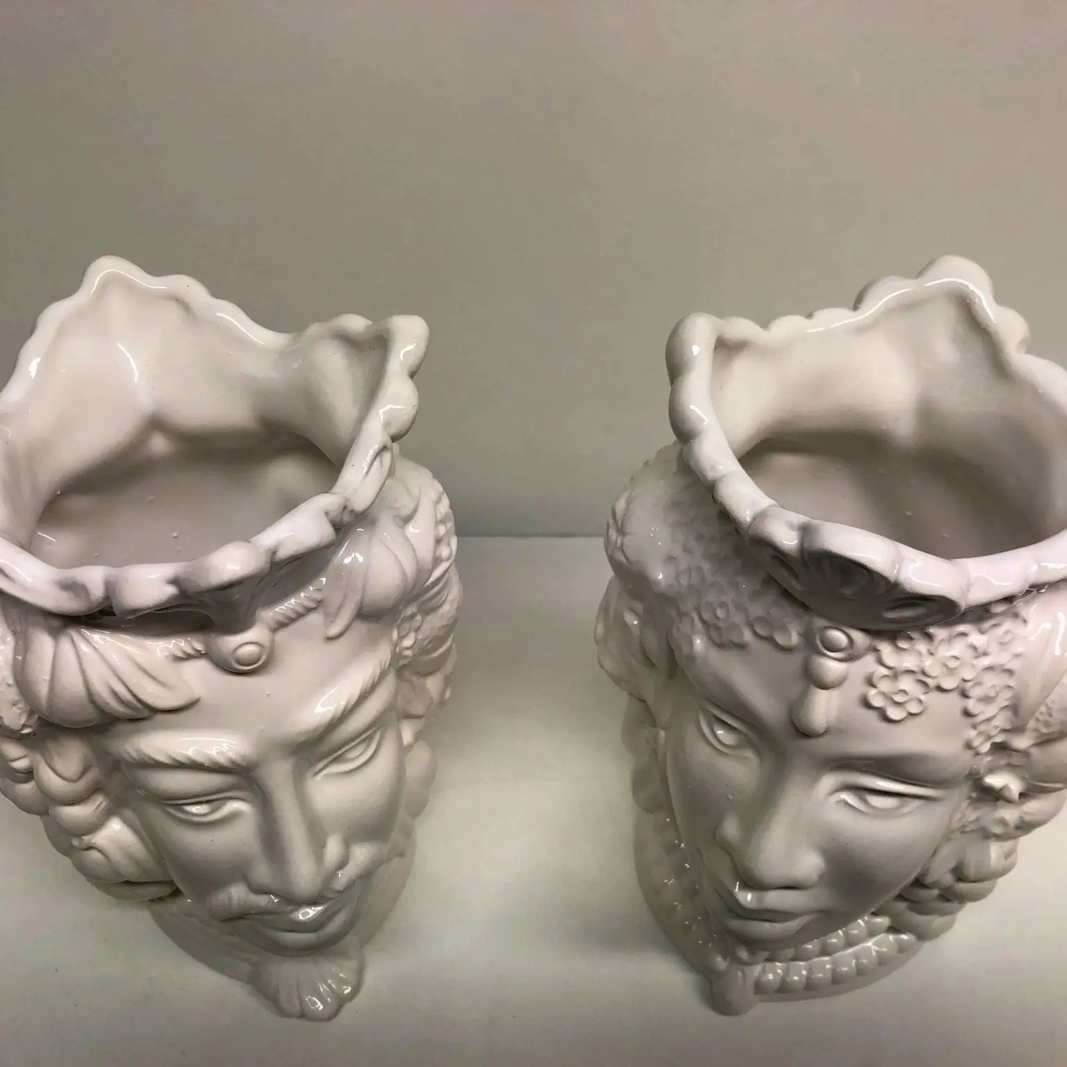 Teste di Moro Afro Frutta Ceramica Caltagirone cm H.18 L.12 Artigianale Bianco Lucido - DD CERAMICHE SICILIANE