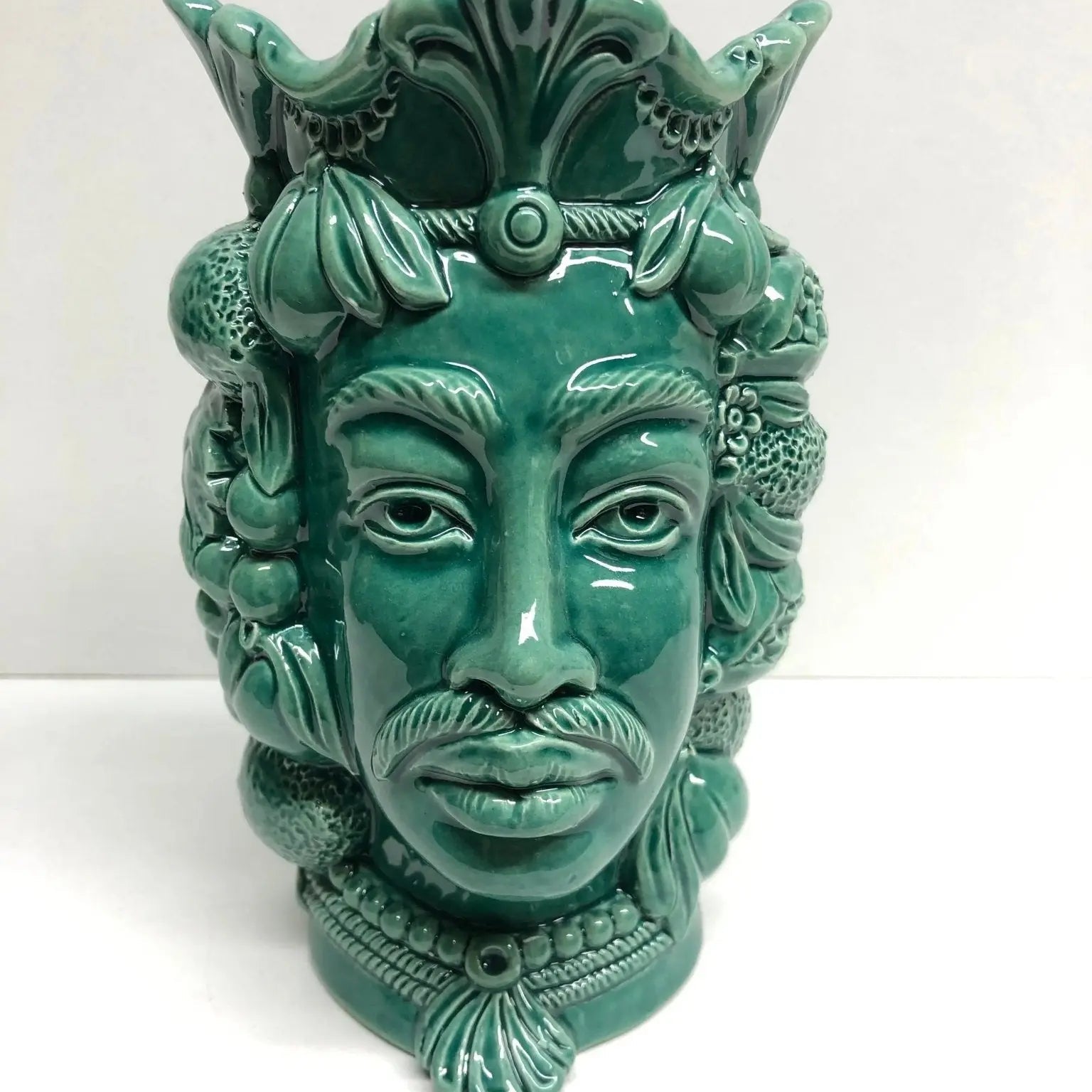 Teste di Moro Afro Frutta Ceramica Caltagirone cm H.18 L.12 Artigianale Verde - DD CERAMICHE SICILIANE