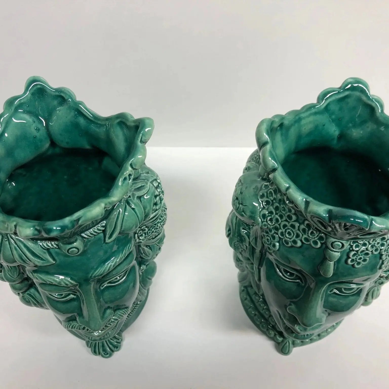 Teste di Moro Afro Frutta Ceramica Caltagirone cm H.18 L.12 Artigianale Verde - DD CERAMICHE SICILIANE