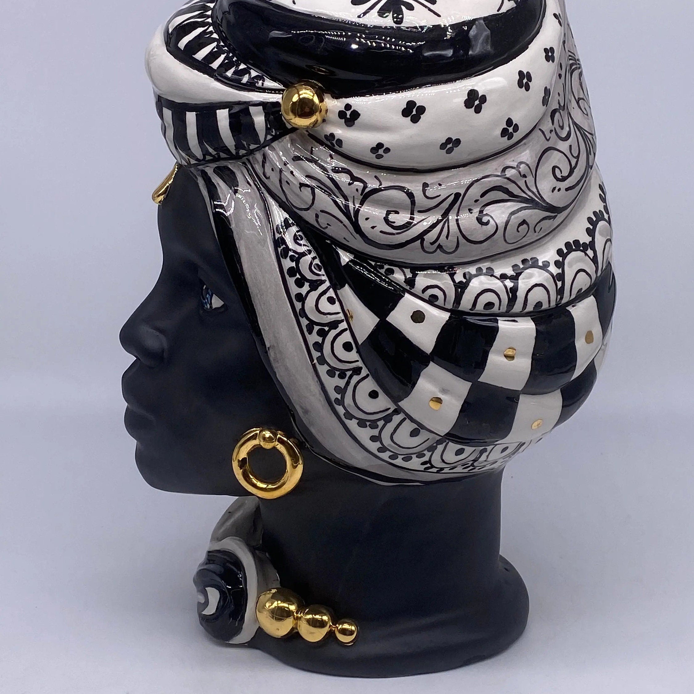 Teste di Moro Anubi Ceramica Caltagirone cm H.29 L.20 Artigianale Decoro n.1 DD CERAMICHE SICILIANE