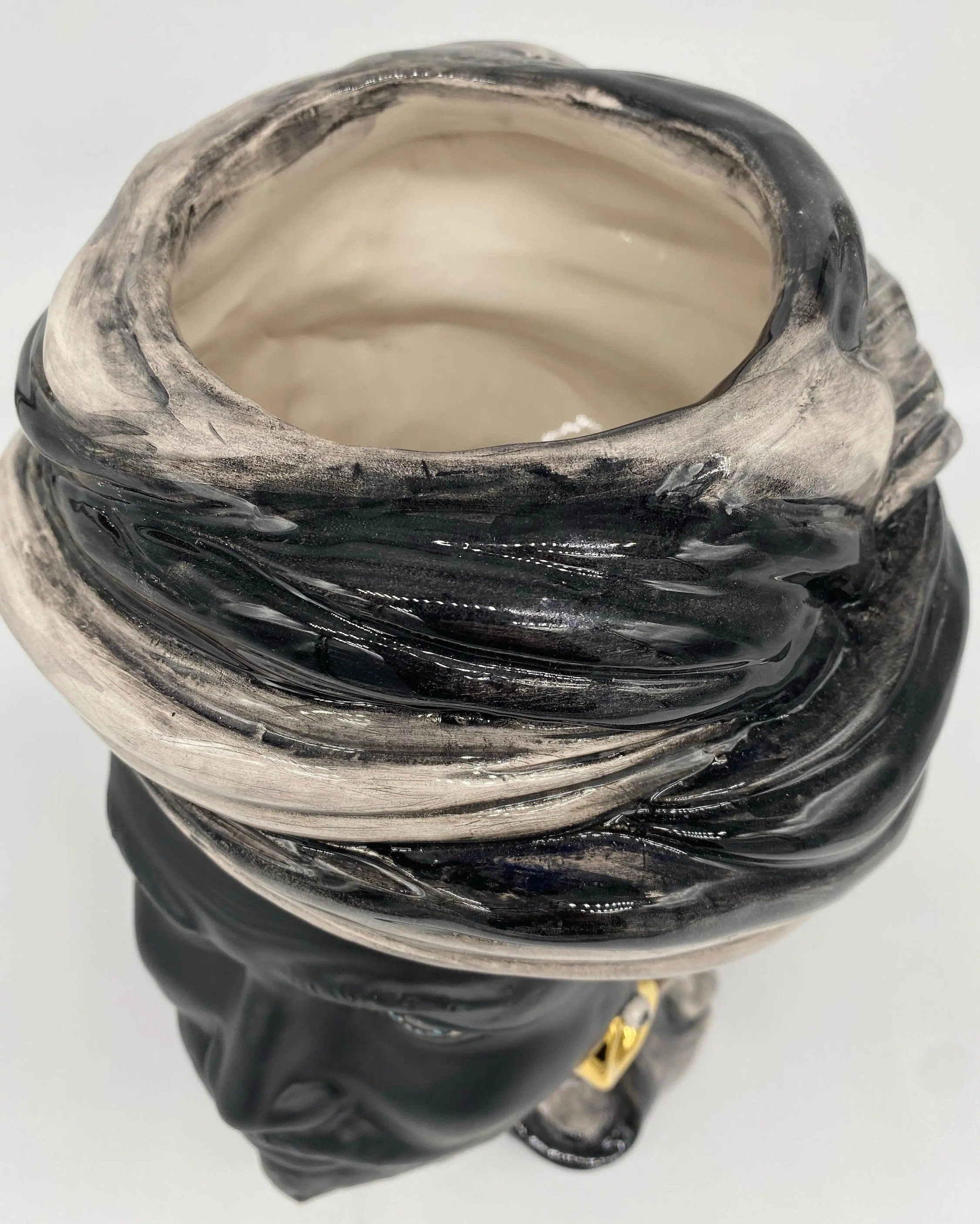Teste di Moro Anubi Ceramica Caltagirone cm H.29 L.20 Artigianale Grigio Nero Oro DD CERAMICHE SICILIANE