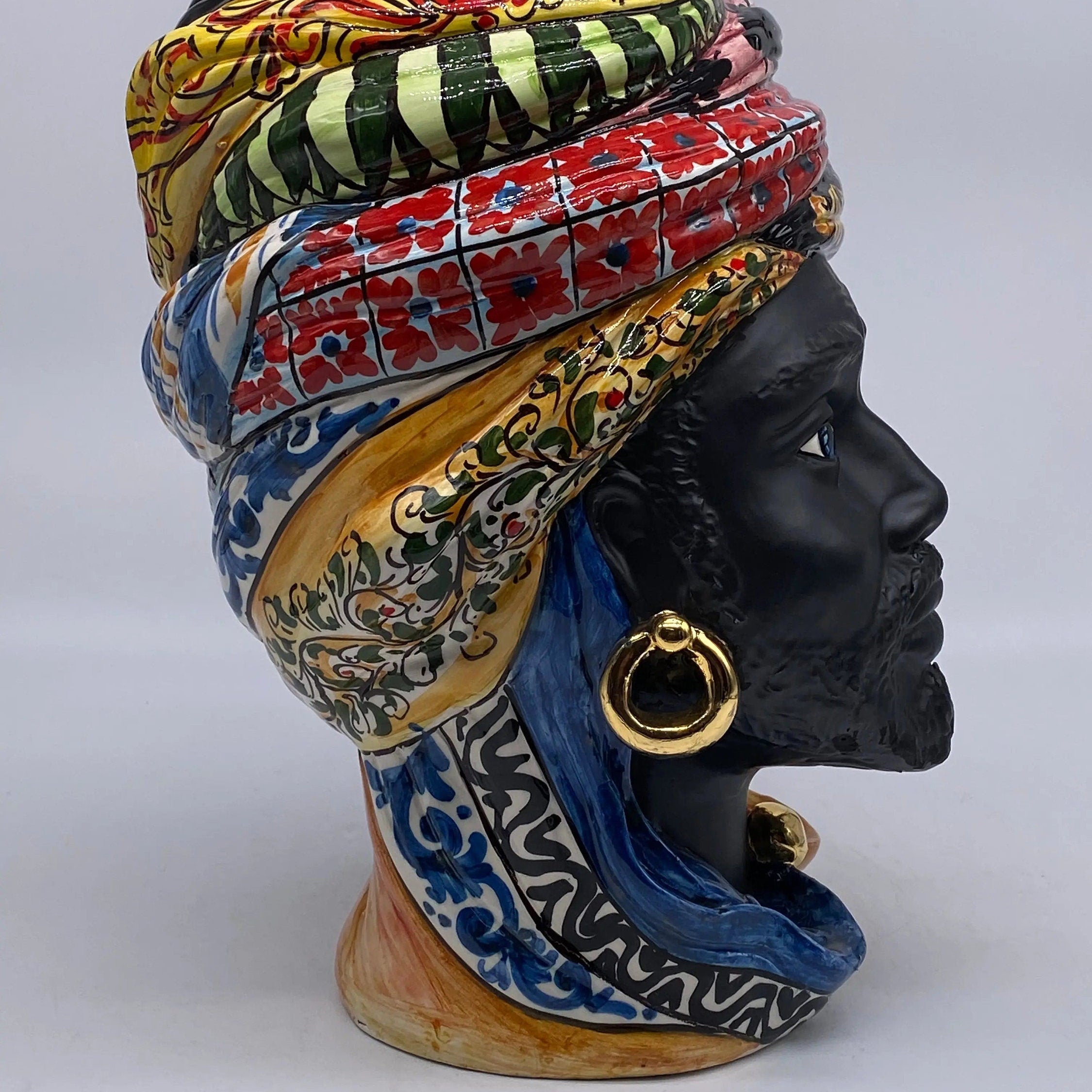 Teste di Moro Anubi Ceramica Caltagirone cm H.29 L.20 Artigianale “Carretto” DD CERAMICHE SICILIANE