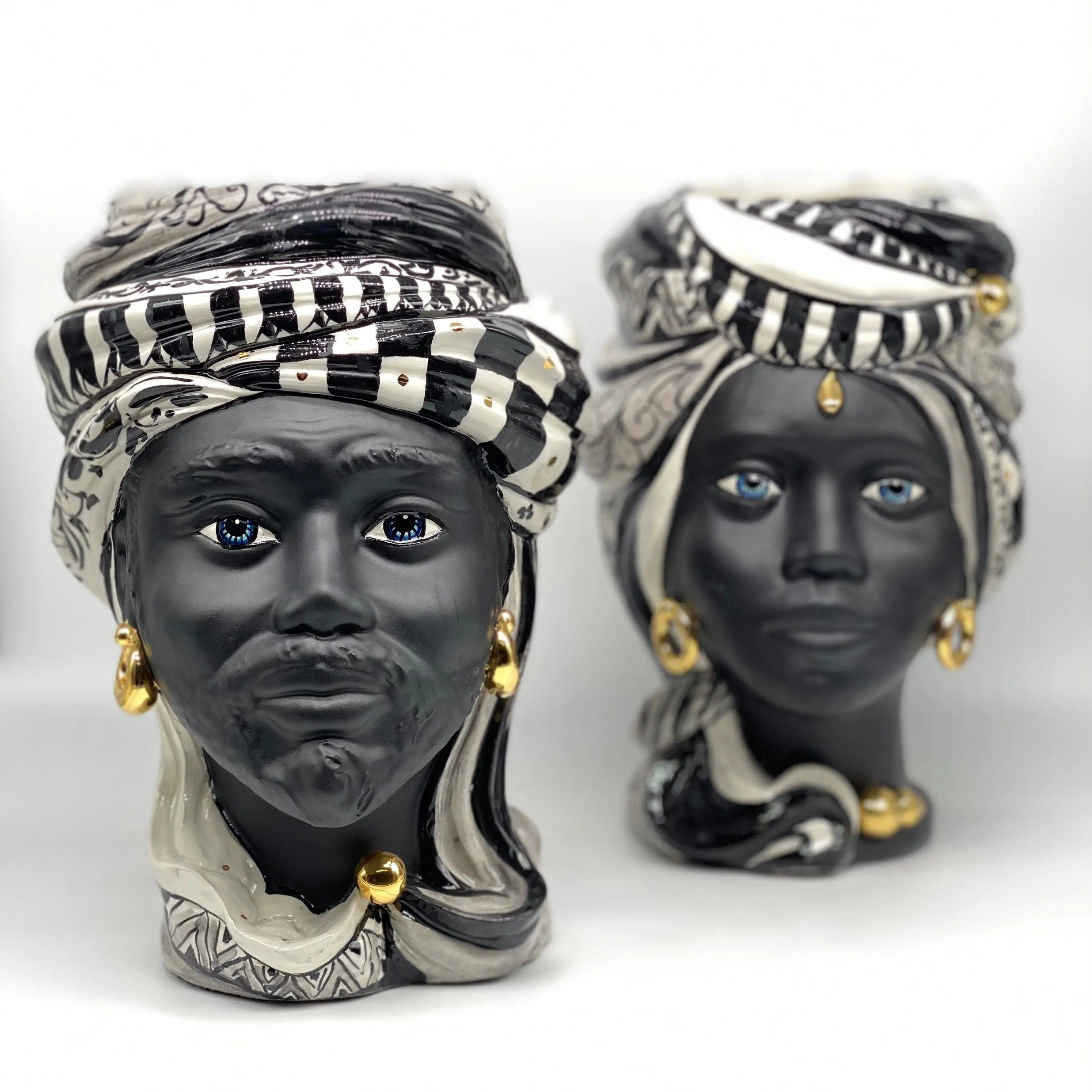 Teste di Moro Anubi Ceramica Caltagirone cm H.29 L.20 Artigianale Decoro n.1 DD CERAMICHE SICILIANE