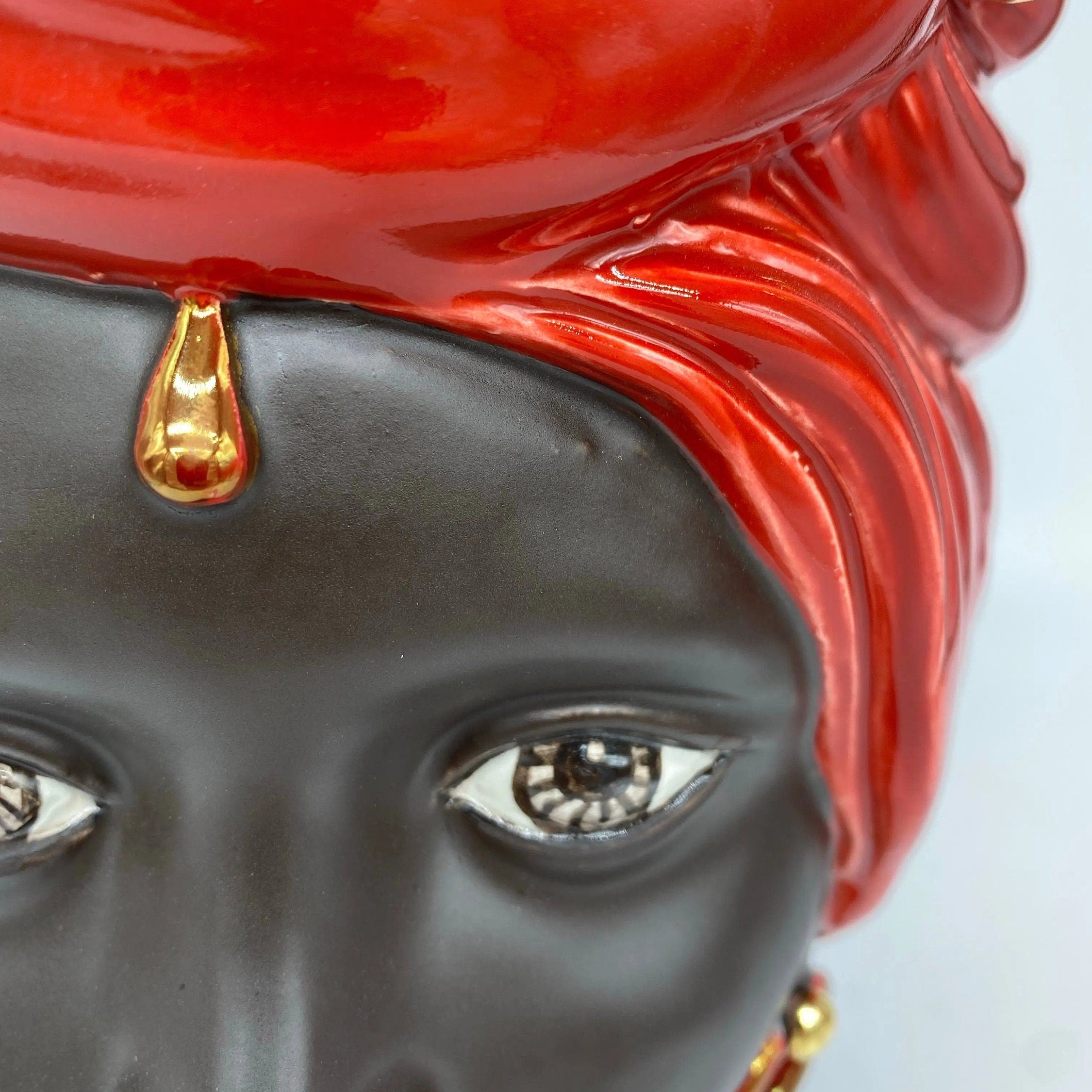 Teste di Moro Anubi Ceramica Caltagirone cm H.29 L.20 Artigianale Rosso Marrone Oro DD CERAMICHE SICILIANE