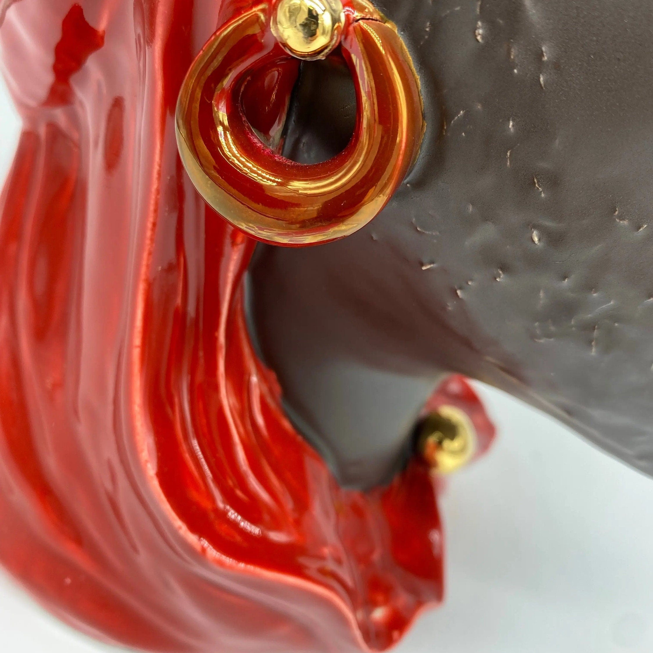 Teste di Moro Anubi Ceramica Caltagirone cm H.29 L.20 Artigianale Rosso Marrone Oro DD CERAMICHE SICILIANE