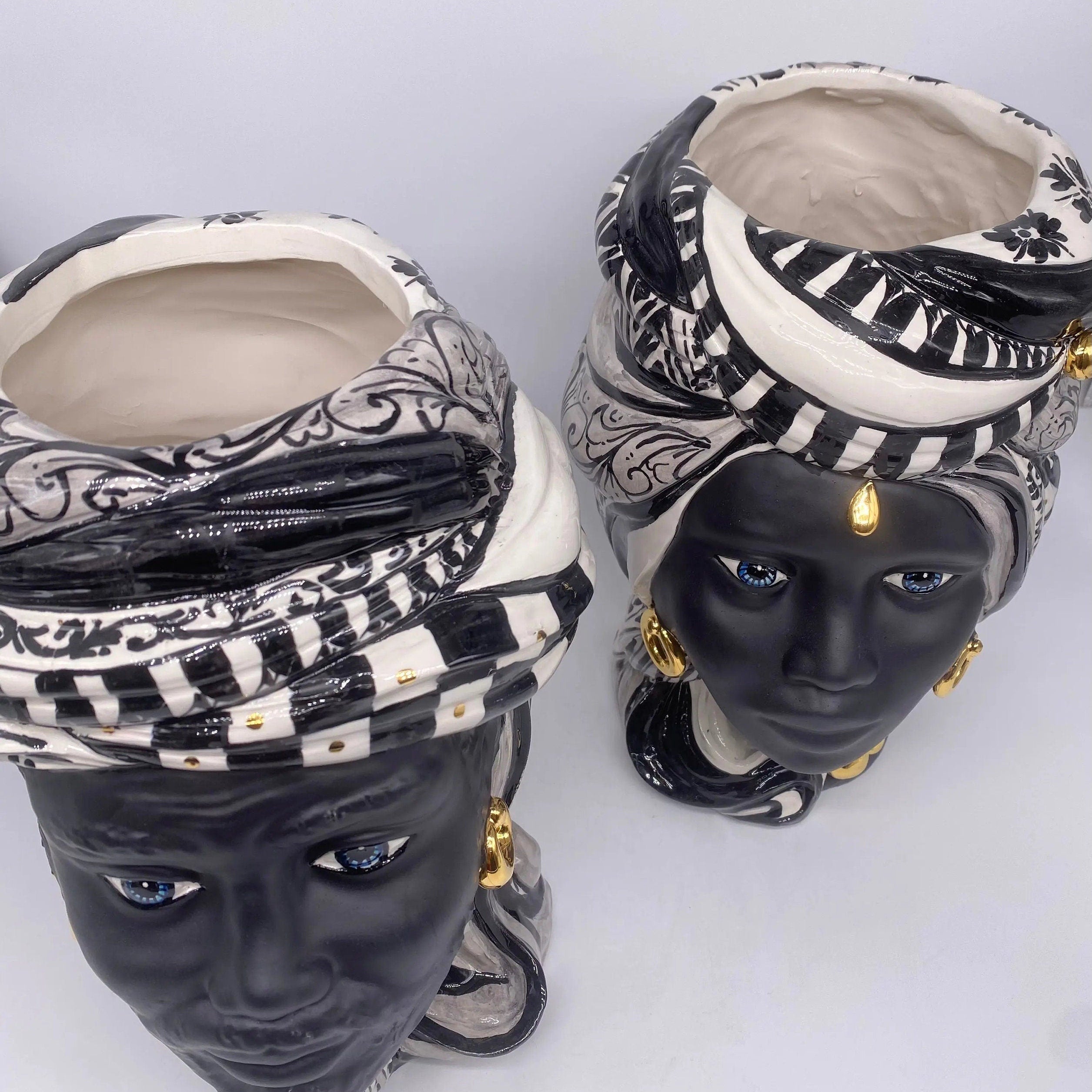 Teste di Moro Anubi Ceramica Caltagirone cm H.29 L.20 Artigianale Decoro n.1 DD CERAMICHE SICILIANE