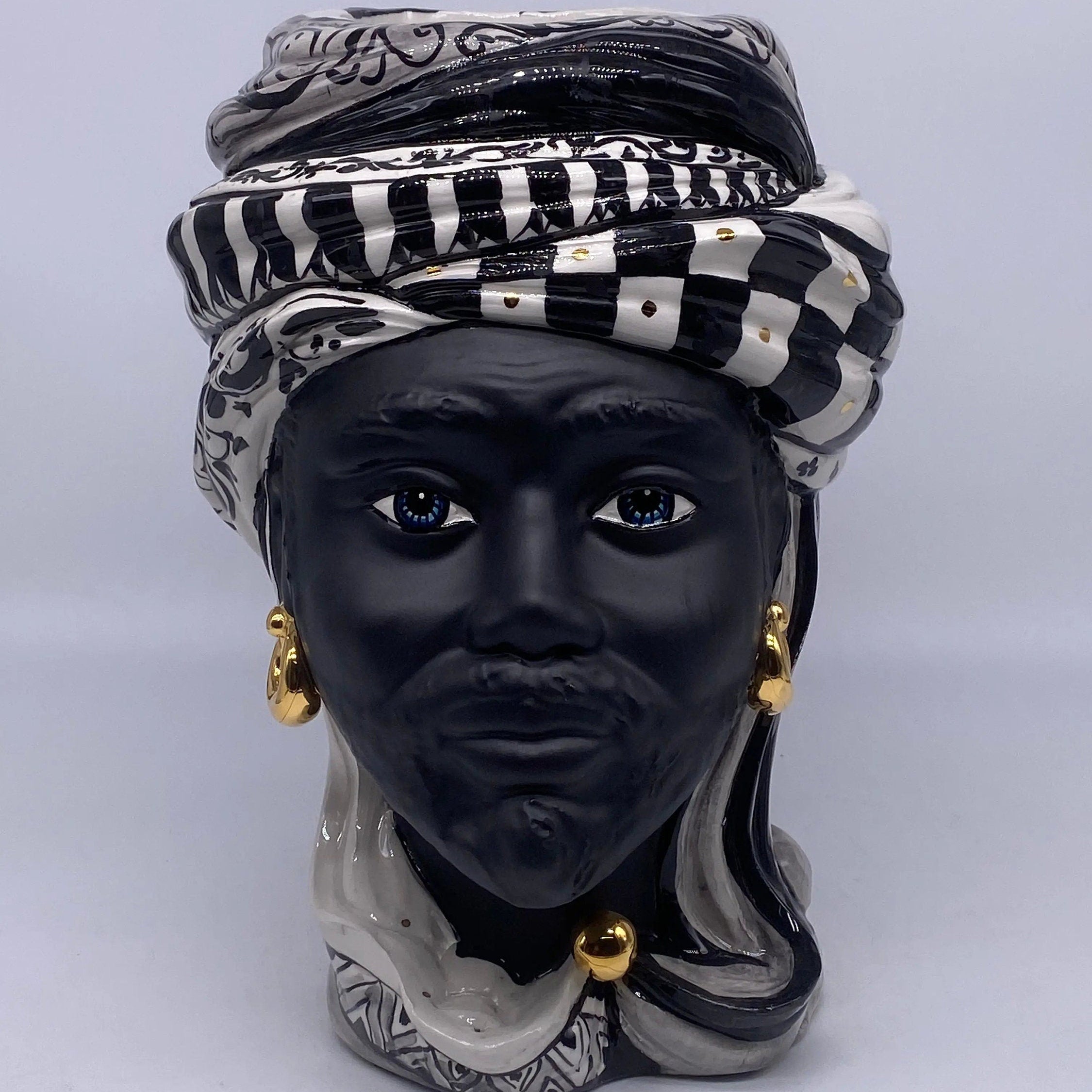 Teste di Moro Anubi Ceramica Caltagirone cm H.29 L.20 Artigianale Decoro n.1 DD CERAMICHE SICILIANE