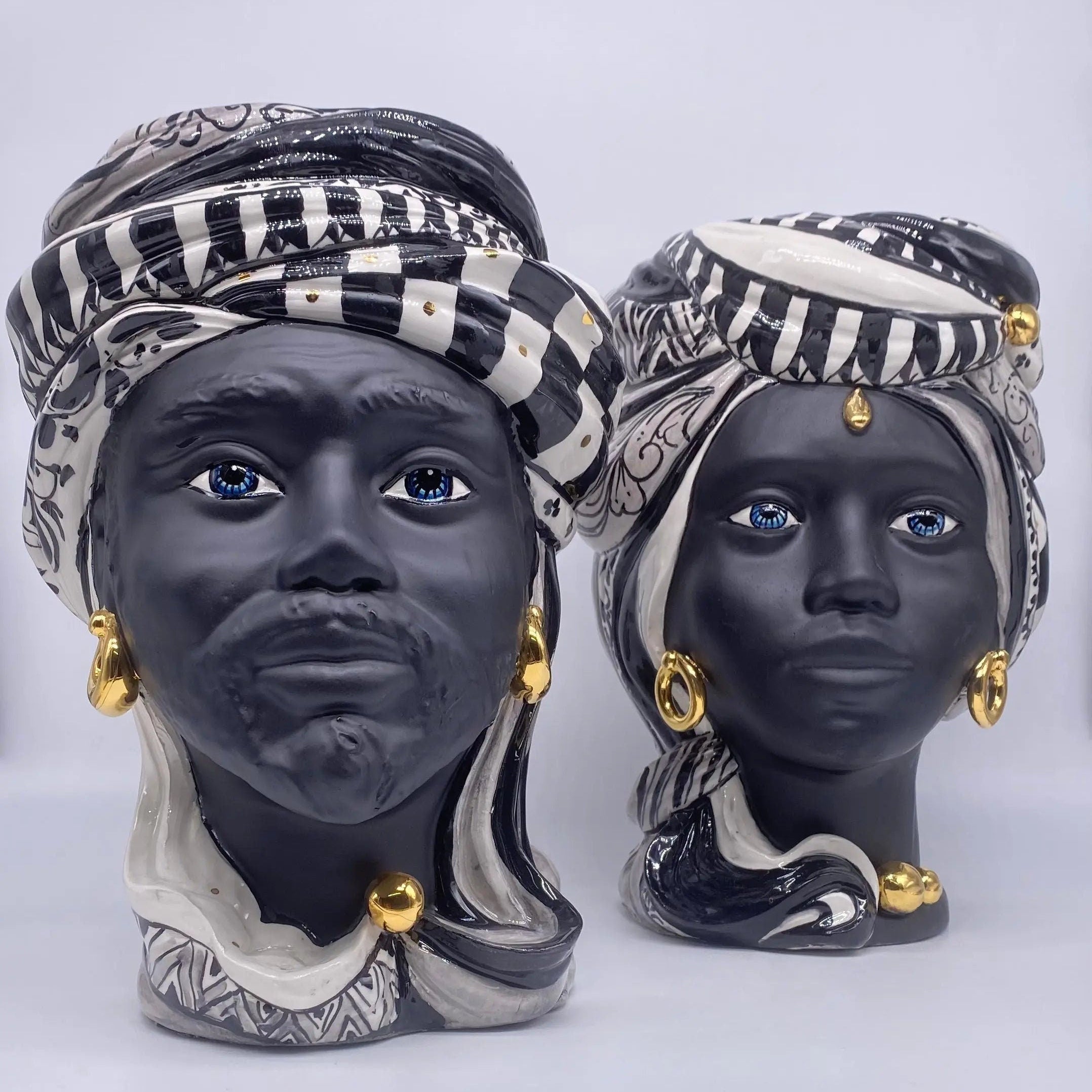 Teste di Moro Anubi Ceramica Caltagirone cm H.29 L.20 Artigianale Decoro n.1 DD CERAMICHE SICILIANE