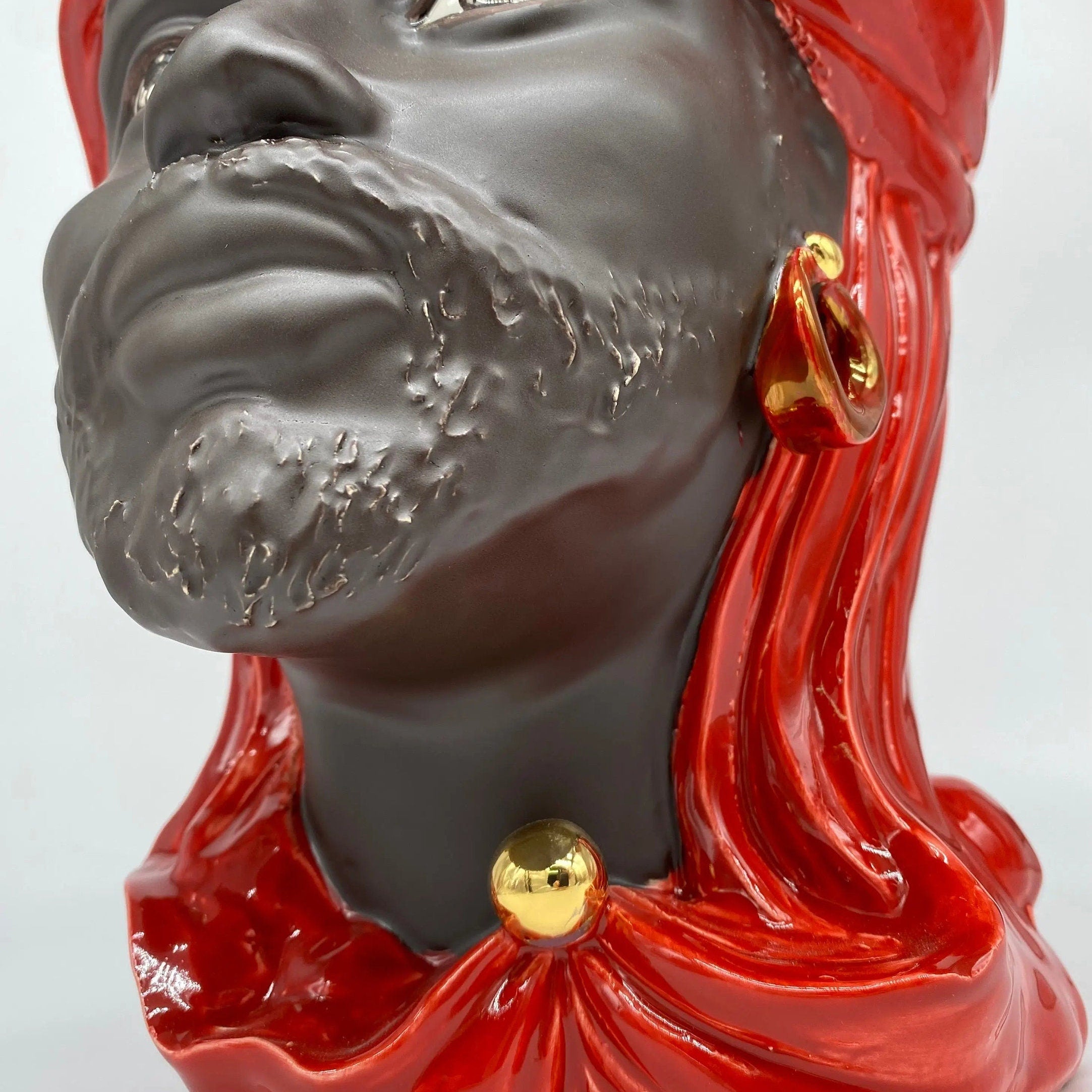 Teste di Moro Anubi Ceramica Caltagirone cm H.29 L.20 Artigianale Rosso Marrone Oro DD CERAMICHE SICILIANE