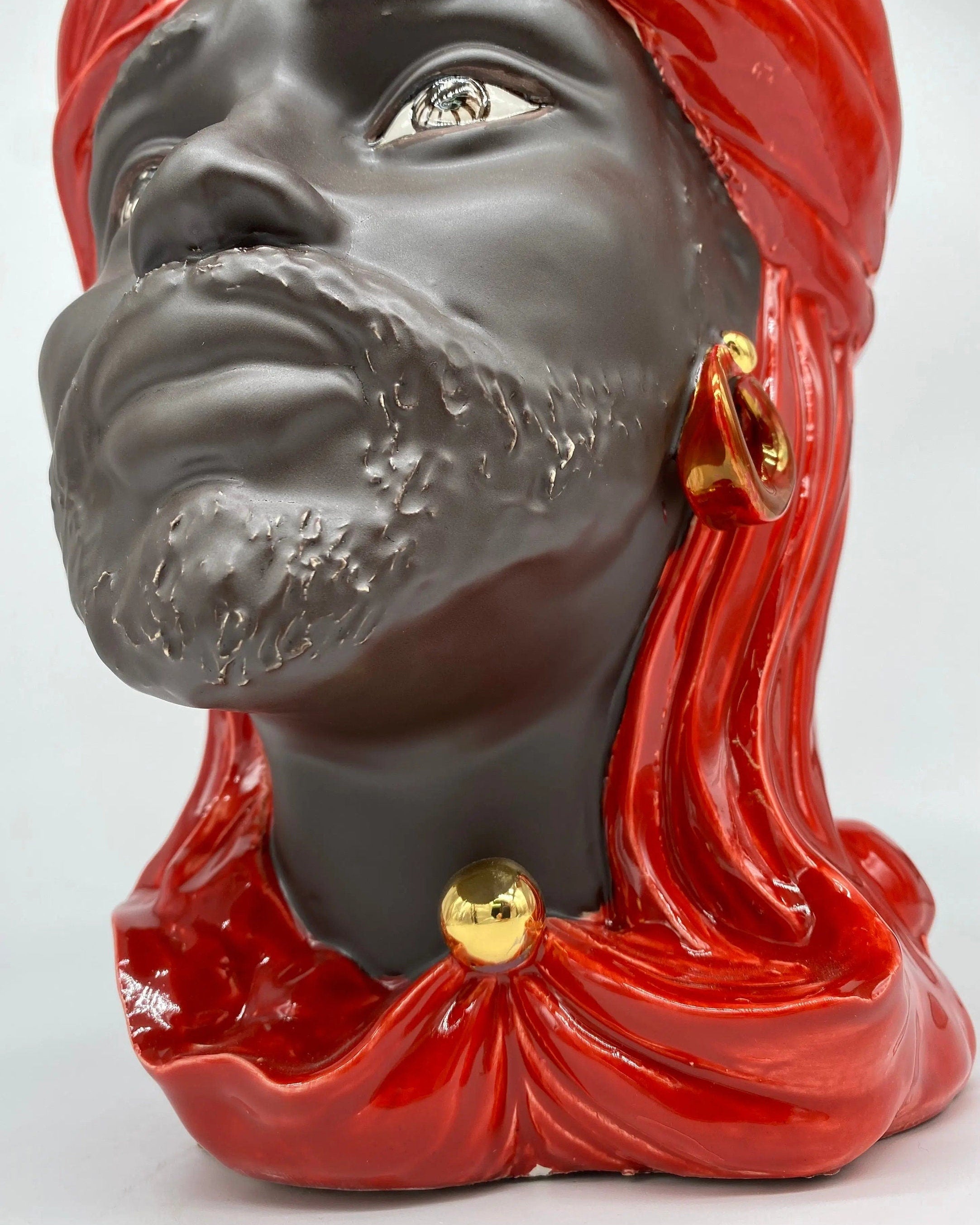 Teste di Moro Anubi Ceramica Caltagirone cm H.29 L.20 Artigianale Rosso Marrone Oro DD CERAMICHE SICILIANE