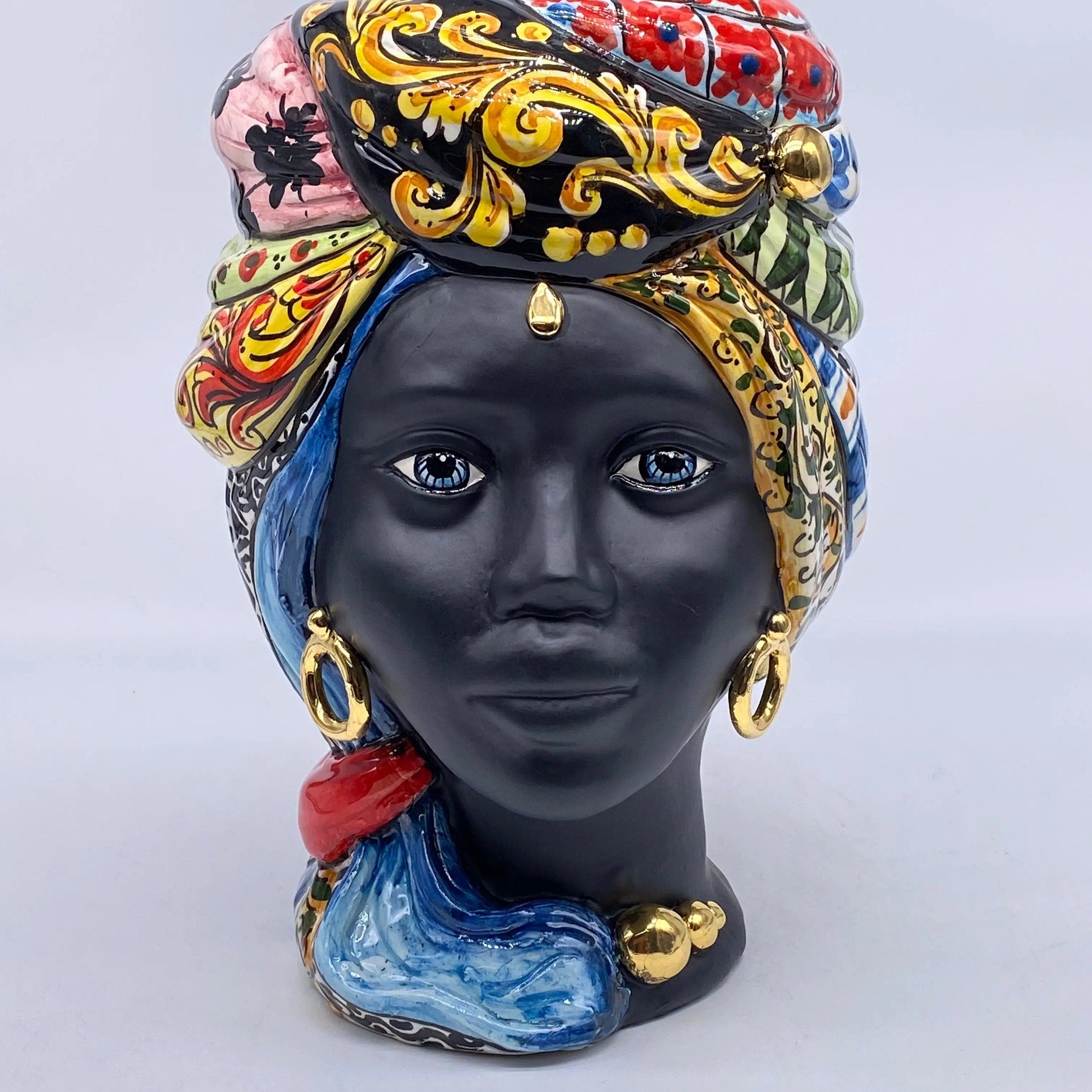 Teste di Moro Anubi Ceramica Caltagirone cm H.29 L.20 Artigianale “Carretto” DD CERAMICHE SICILIANE