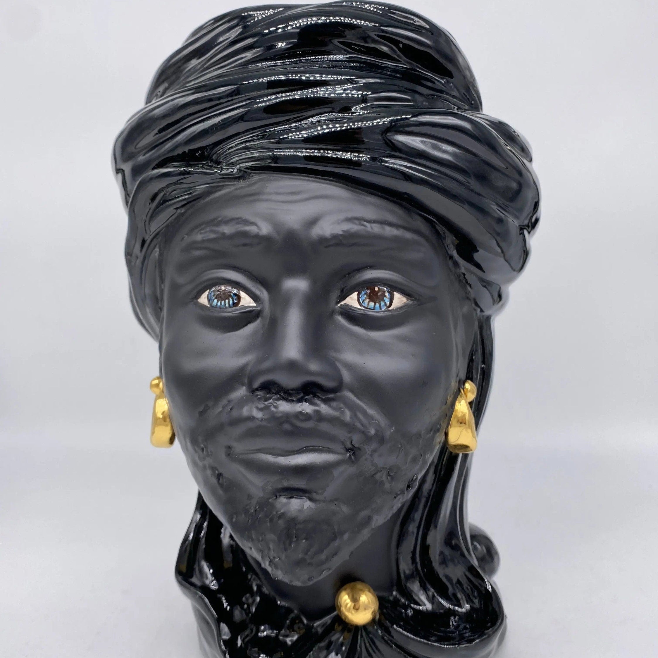 Teste di Moro Anubi Ceramica Caltagirone cm H.29 L.20 Artigianale Nero Oro DD CERAMICHE SICILIANE