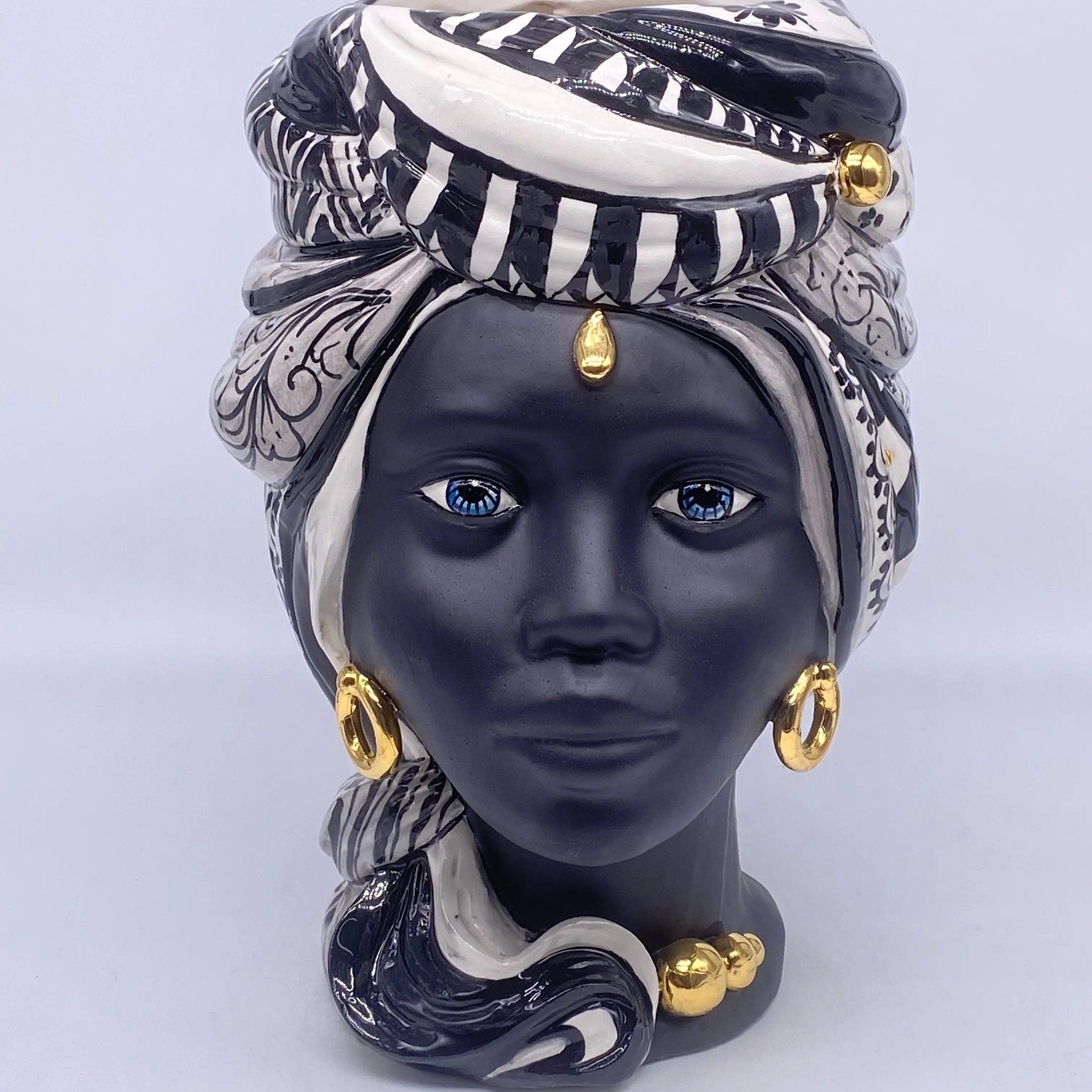 Teste di Moro Anubi Ceramica Caltagirone cm H.29 L.20 Artigianale Decoro n.1 DD CERAMICHE SICILIANE