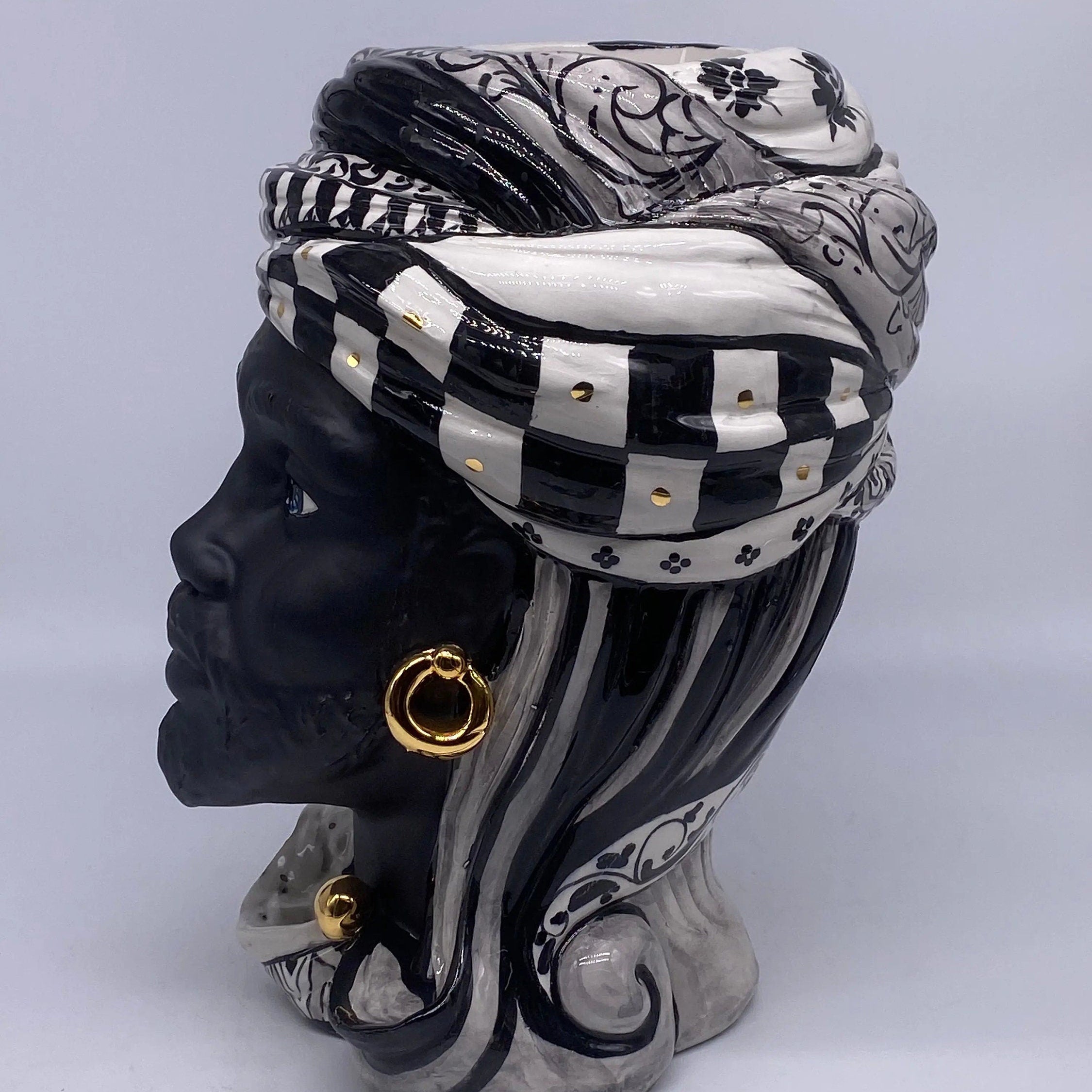 Teste di Moro Anubi Ceramica Caltagirone cm H.29 L.20 Artigianale Decoro n.1 DD CERAMICHE SICILIANE