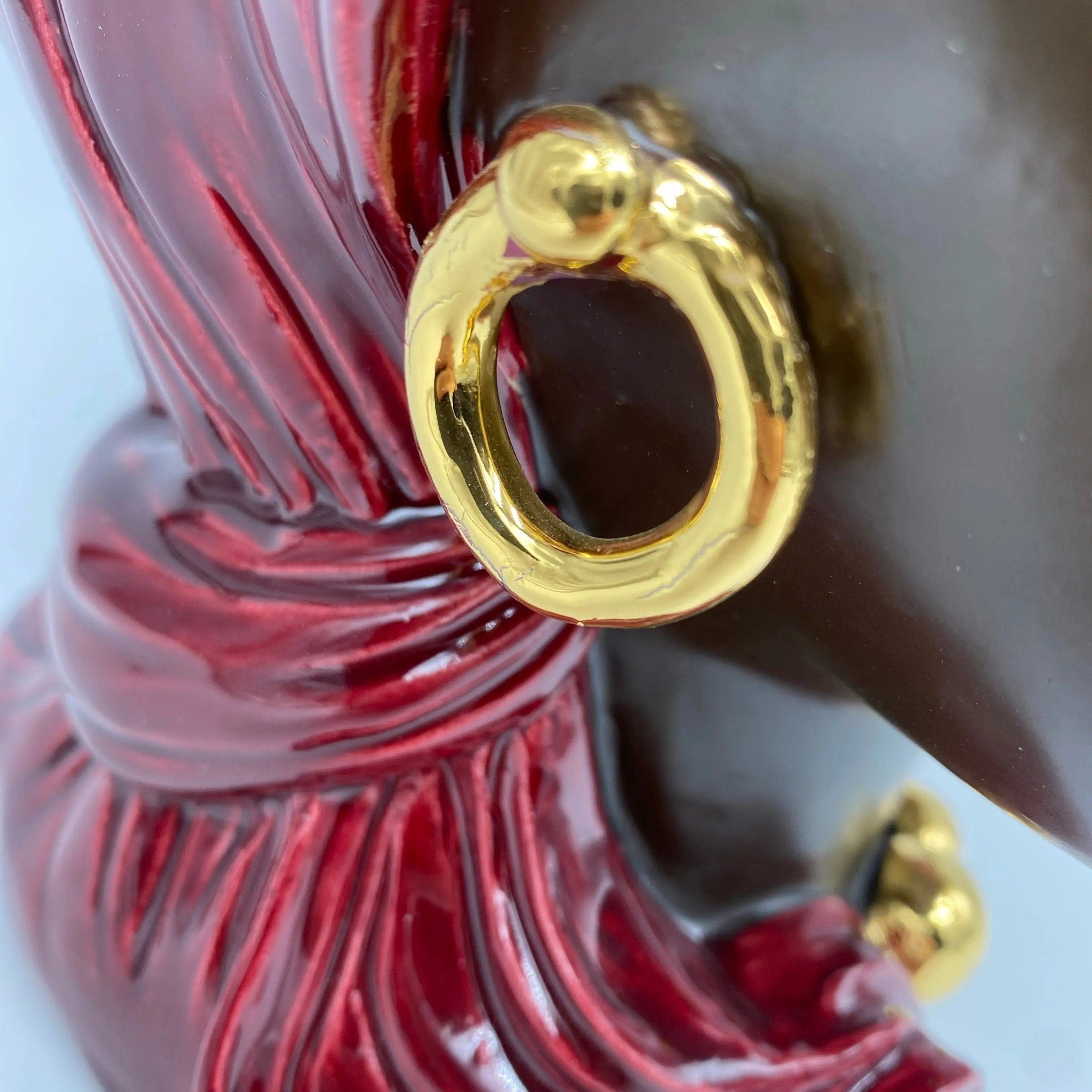 Teste di Moro Anubi Ceramica Caltagirone cm H.29 L.20 Artigianale Bordeaux Marrone Oro DD CERAMICHE SICILIANE