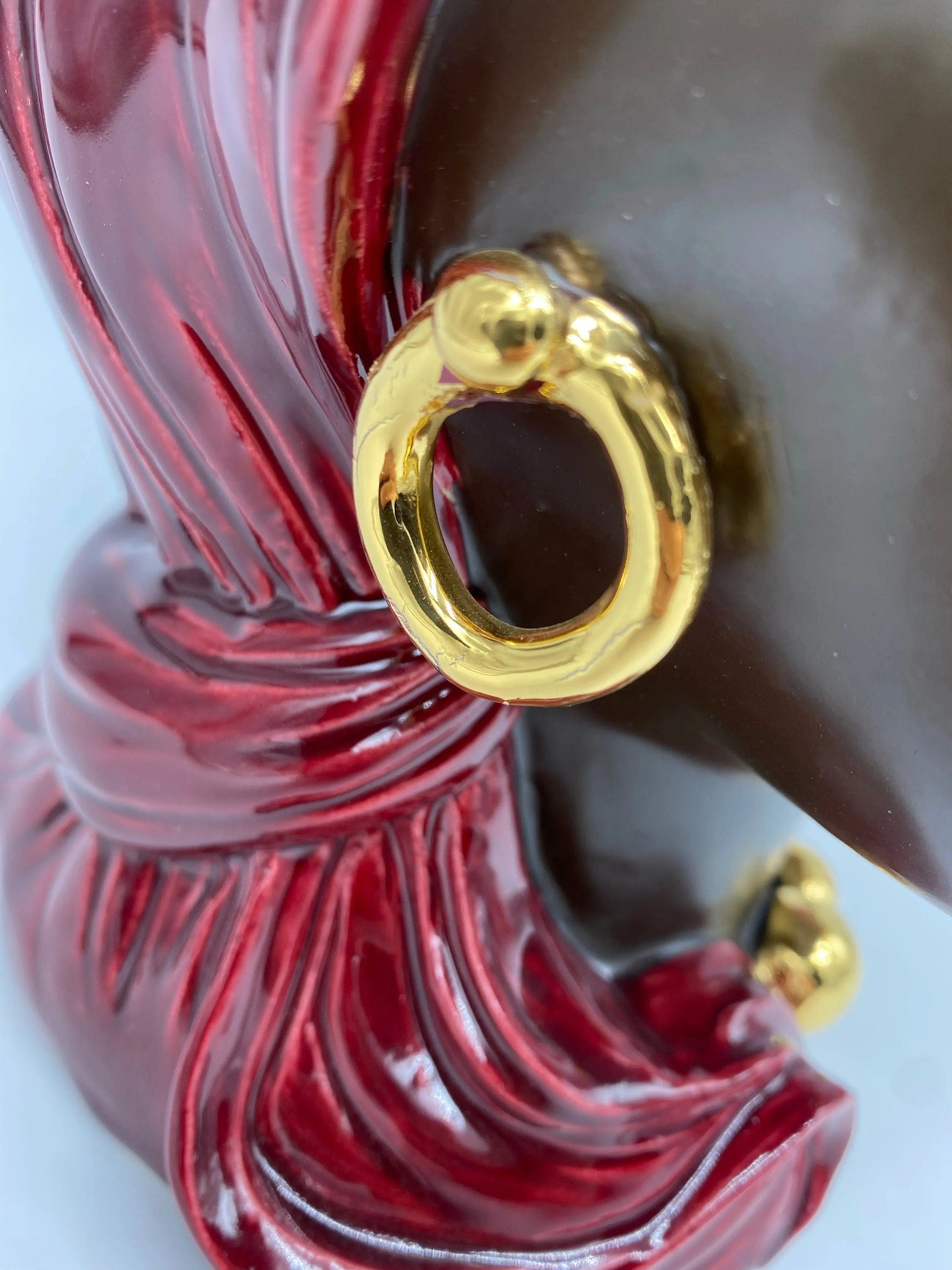 Teste di Moro Anubi Ceramica Caltagirone cm H.29 L.20 Artigianale Bordeaux Marrone Oro DD CERAMICHE SICILIANE