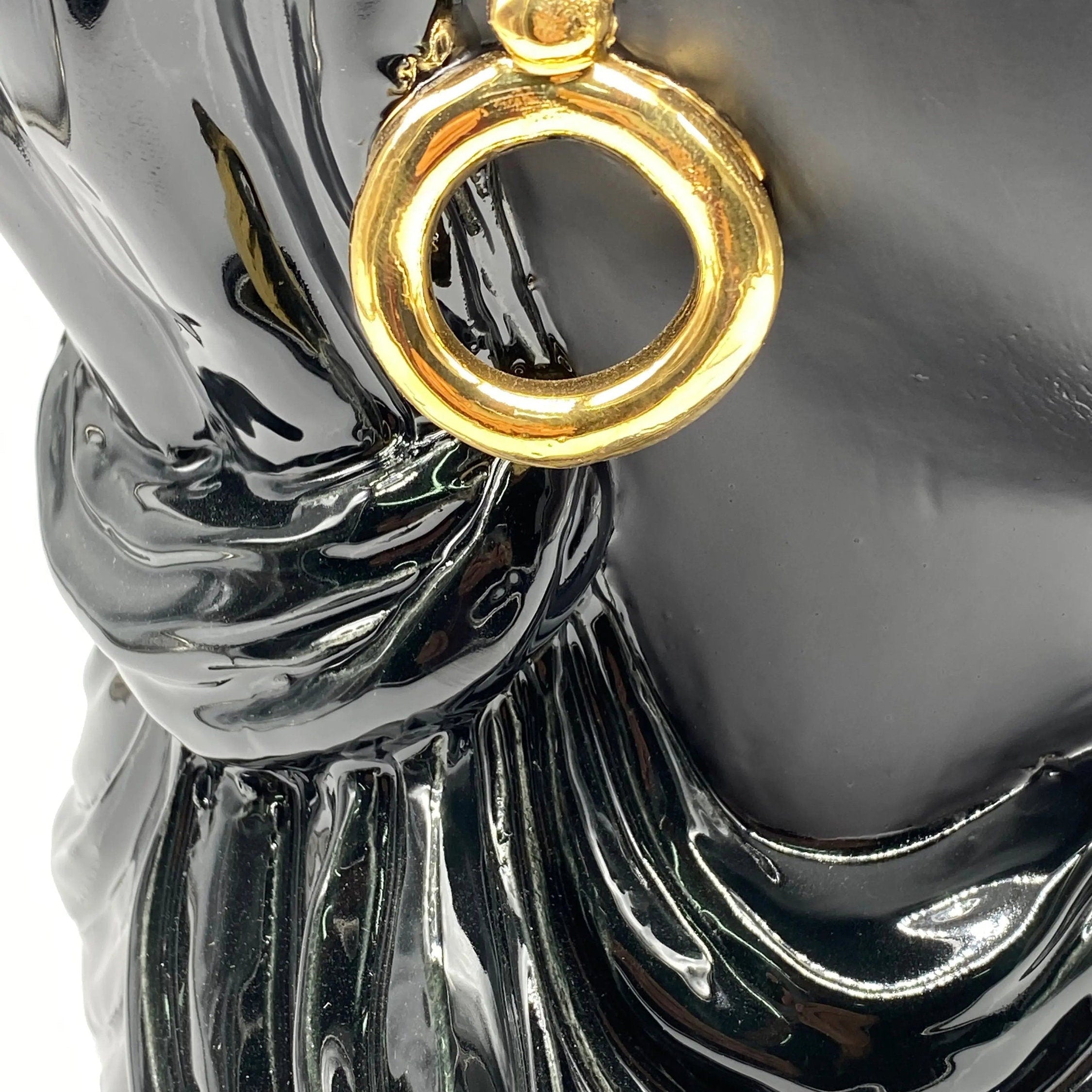 Teste di Moro Anubi Ceramica Caltagirone cm H.40 L.25 Artigianale Nero Oro DD CERAMICHE SICILIANE