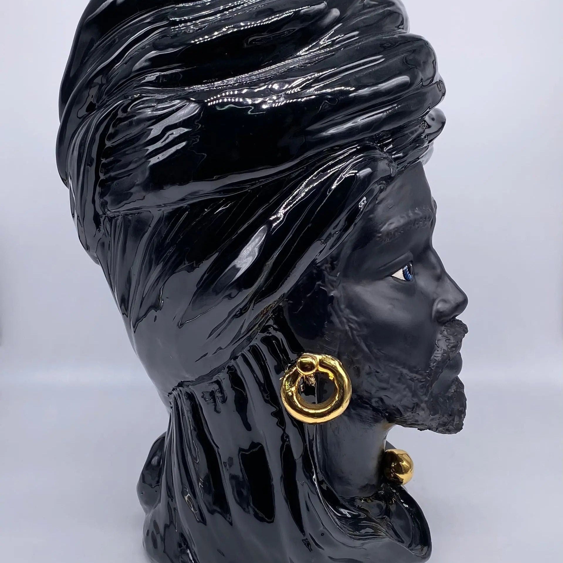 Teste di Moro Anubi Ceramica Caltagirone cm H.40 L.25 Artigianale Nero Oro DD CERAMICHE SICILIANE