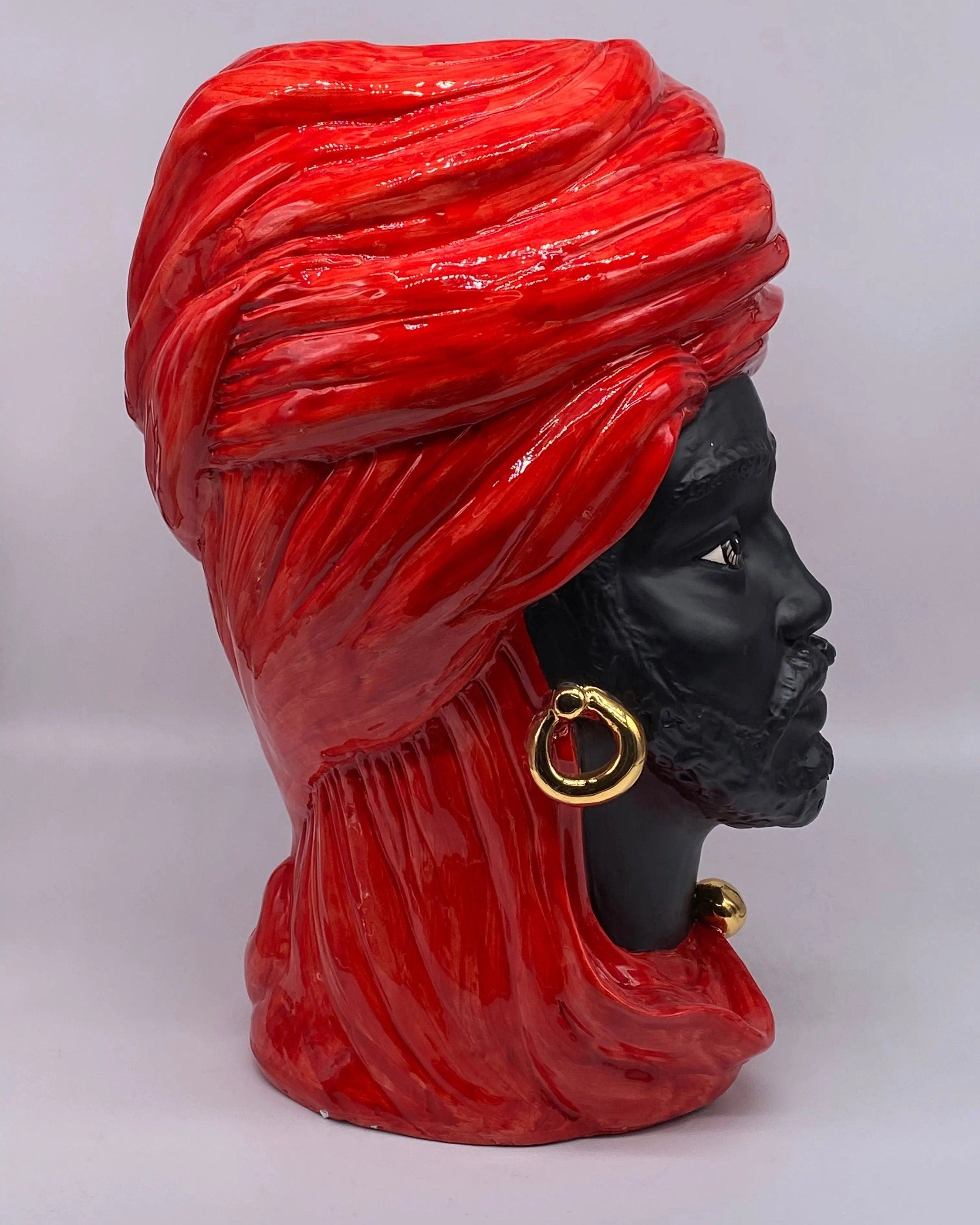 Teste di Moro Anubi Ceramica Caltagirone cm H.40 L.25 Artigianale Rosso Nero Oro DD CERAMICHE SICILIANE