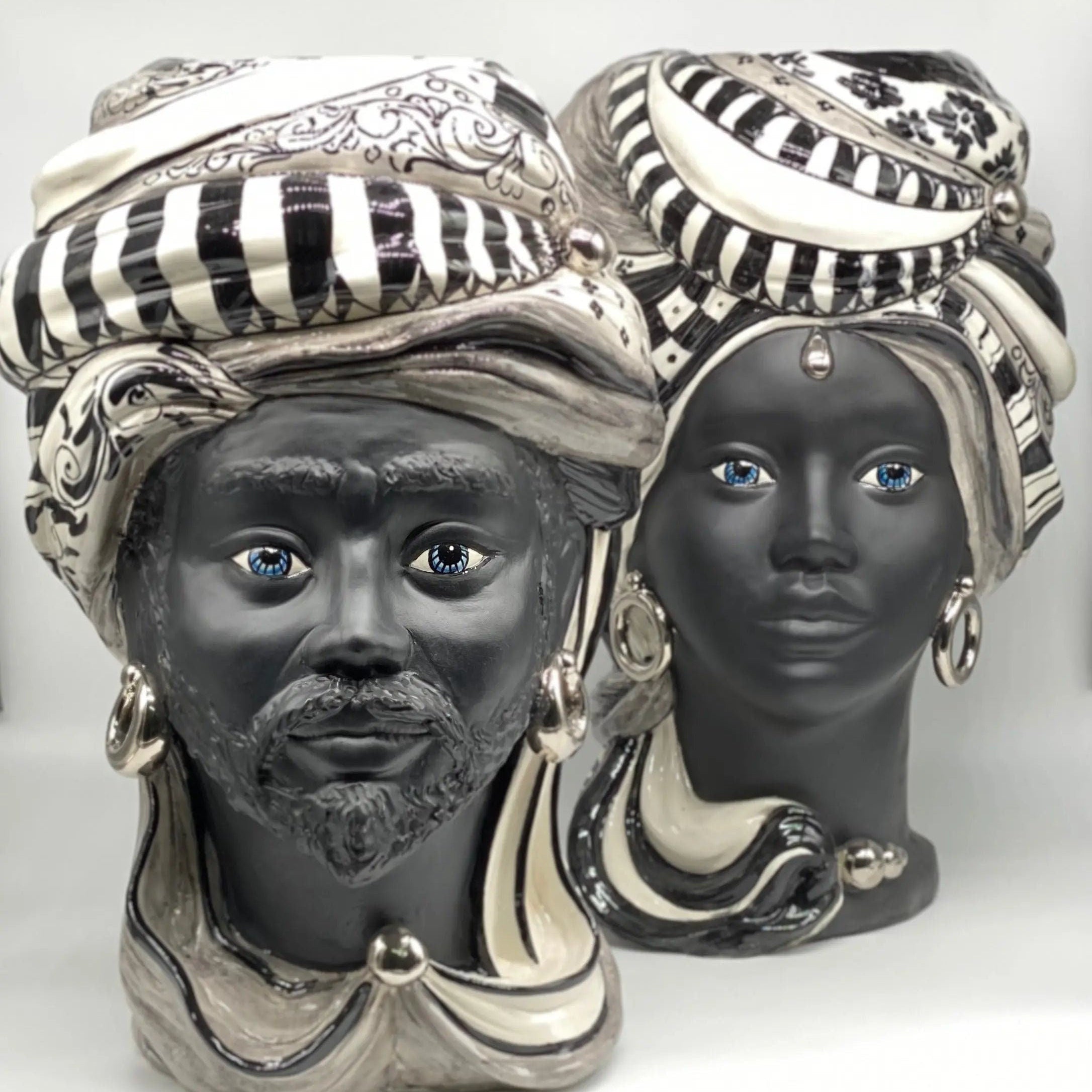 Teste di Moro Anubi Ceramica Caltagirone cm H.40 L.25 Artigianale Decoro n.1 DD CERAMICHE SICILIANE