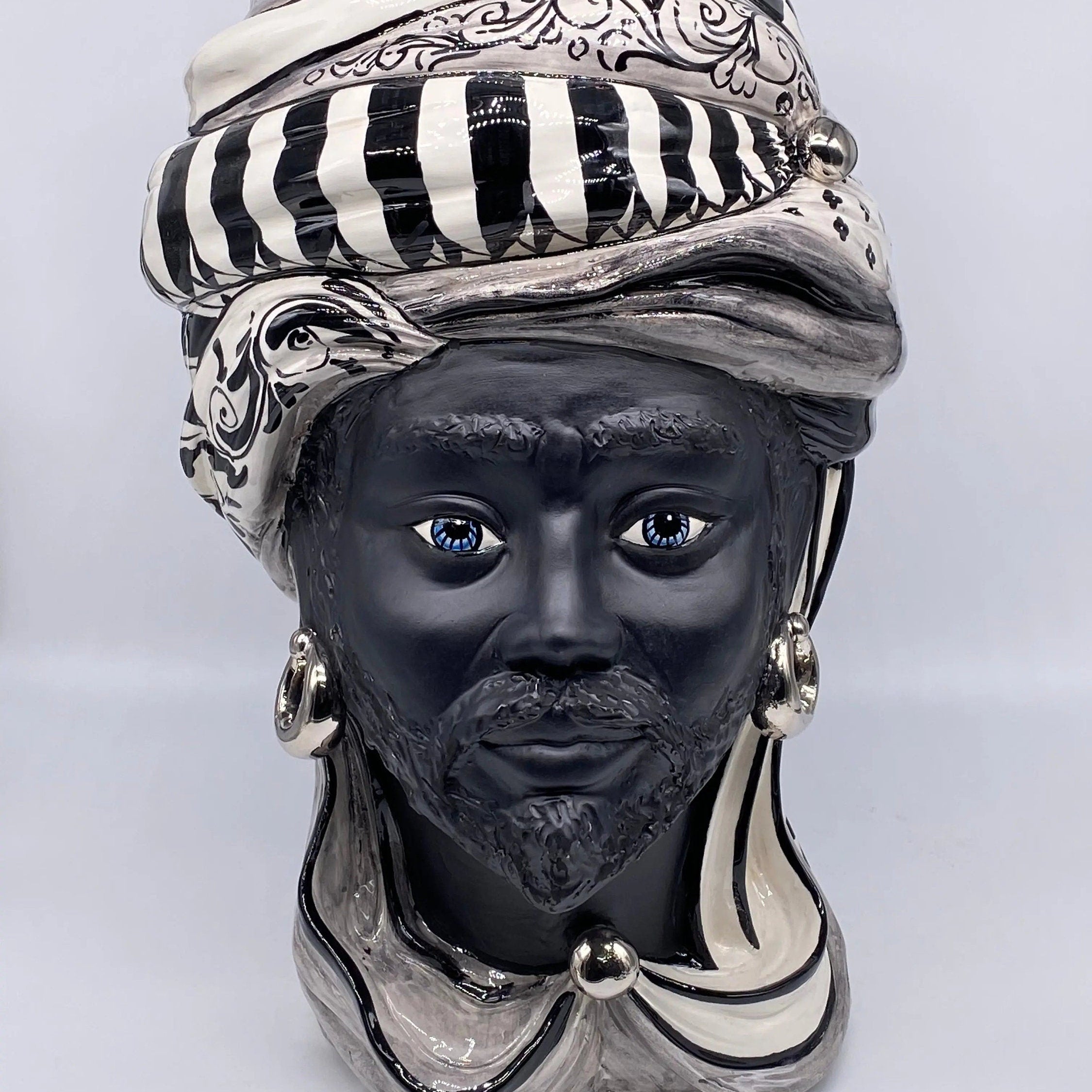 Teste di Moro Anubi Ceramica Caltagirone cm H.40 L.25 Artigianale Decoro n.1 DD CERAMICHE SICILIANE