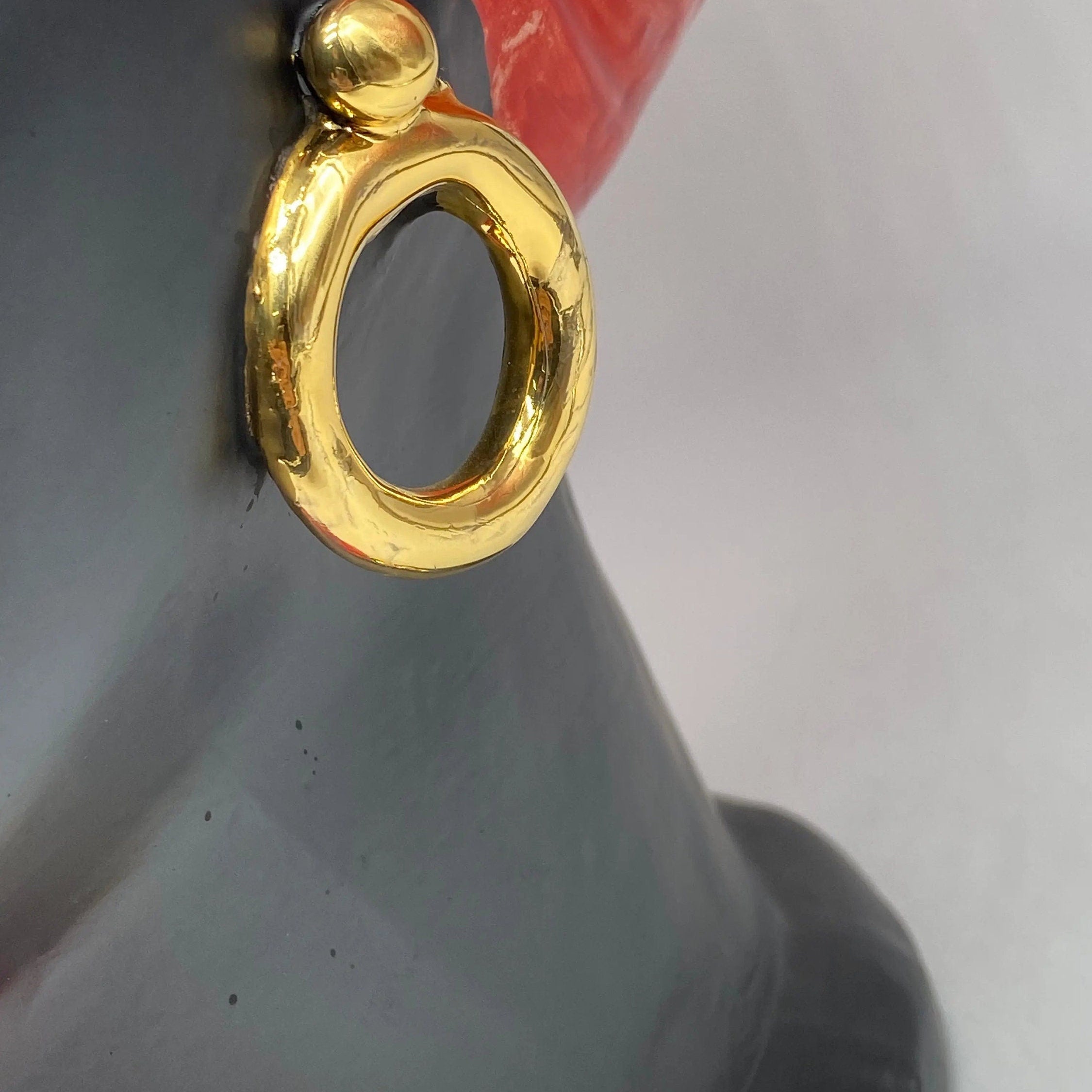 Teste di Moro Anubi Ceramica Caltagirone cm H.40 L.25 Artigianale Rosso Nero Oro DD CERAMICHE SICILIANE