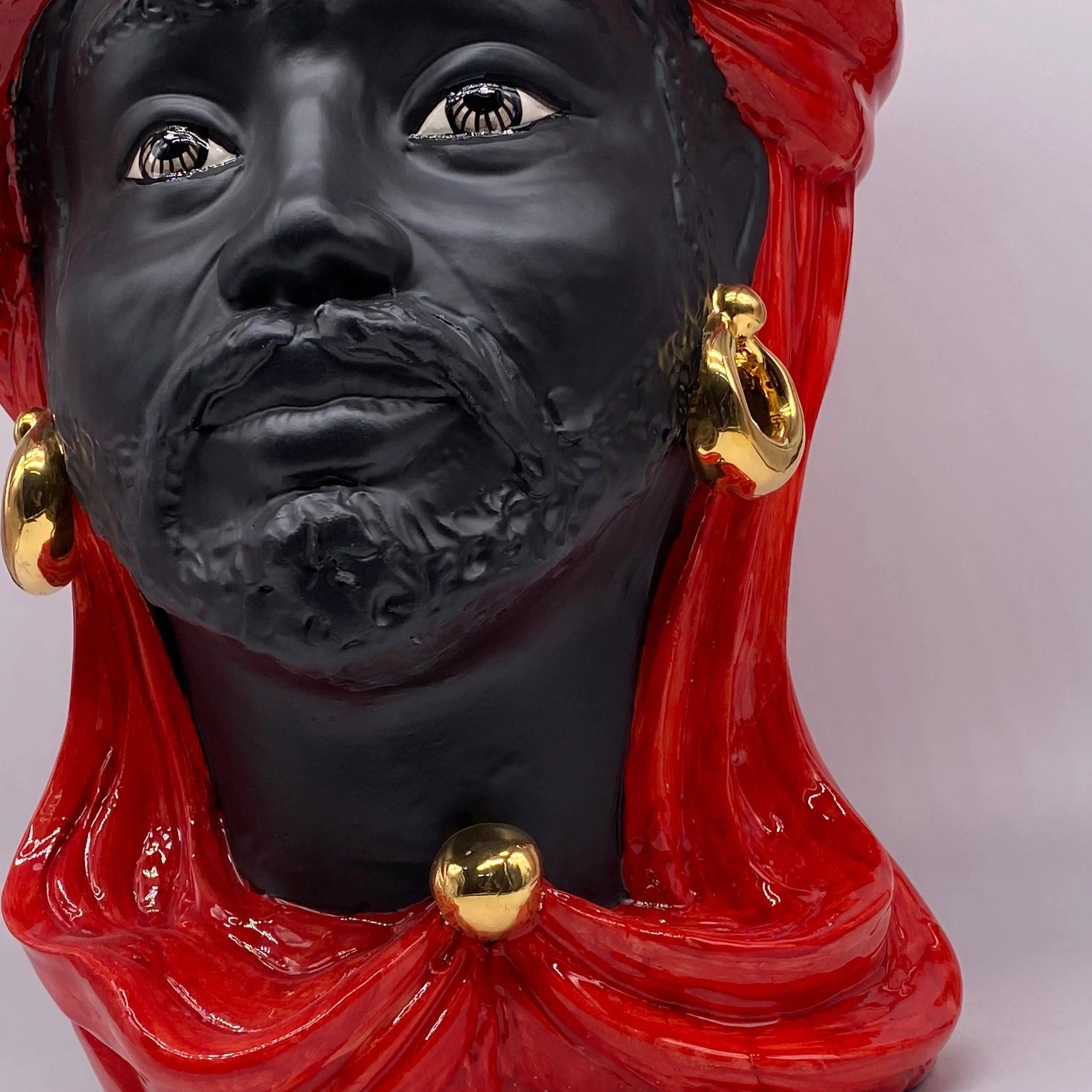 Teste di Moro Anubi Ceramica Caltagirone cm H.40 L.25 Artigianale Rosso Nero Oro DD CERAMICHE SICILIANE