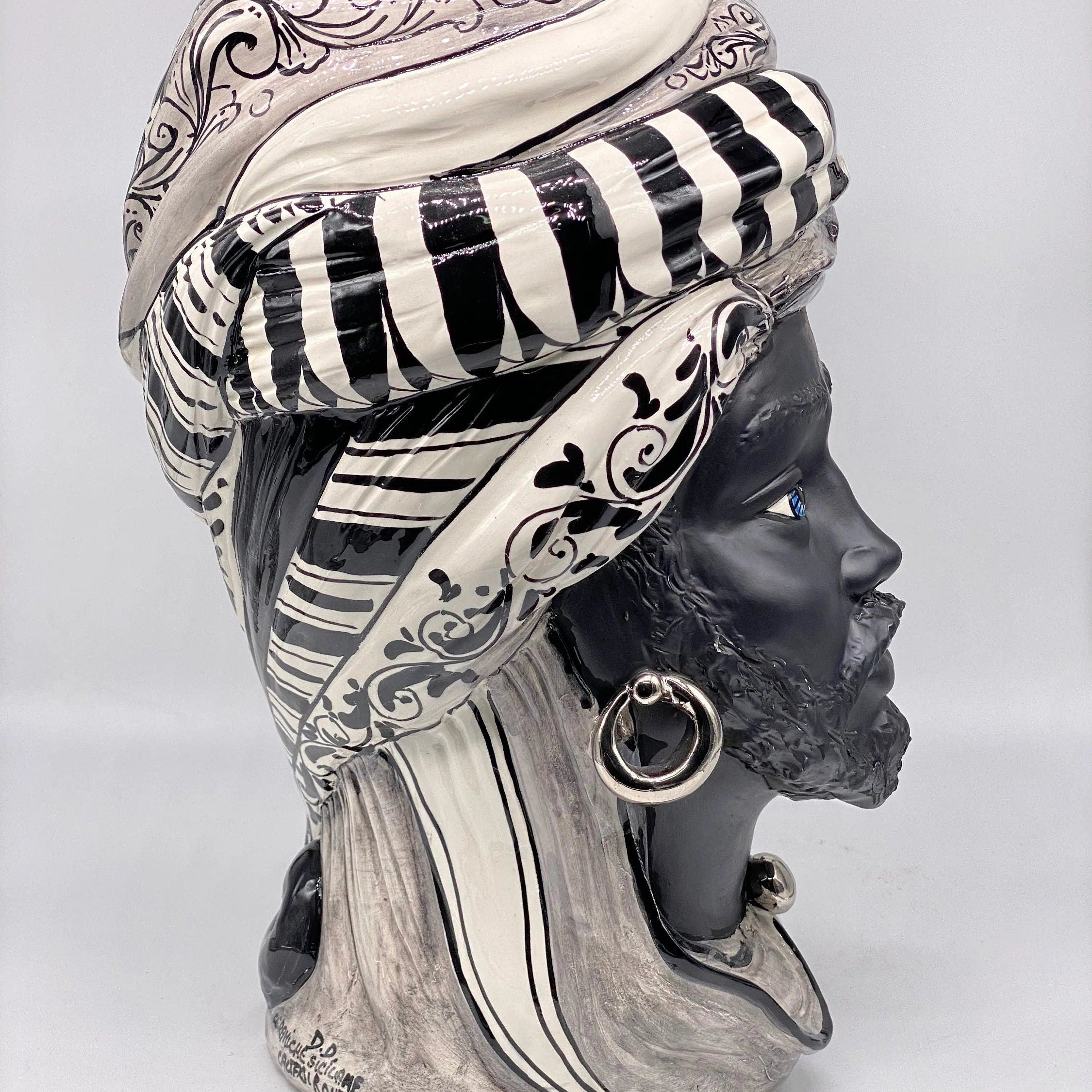 Teste di Moro Anubi Ceramica Caltagirone cm H.40 L.25 Artigianale Decoro n.1 DD CERAMICHE SICILIANE