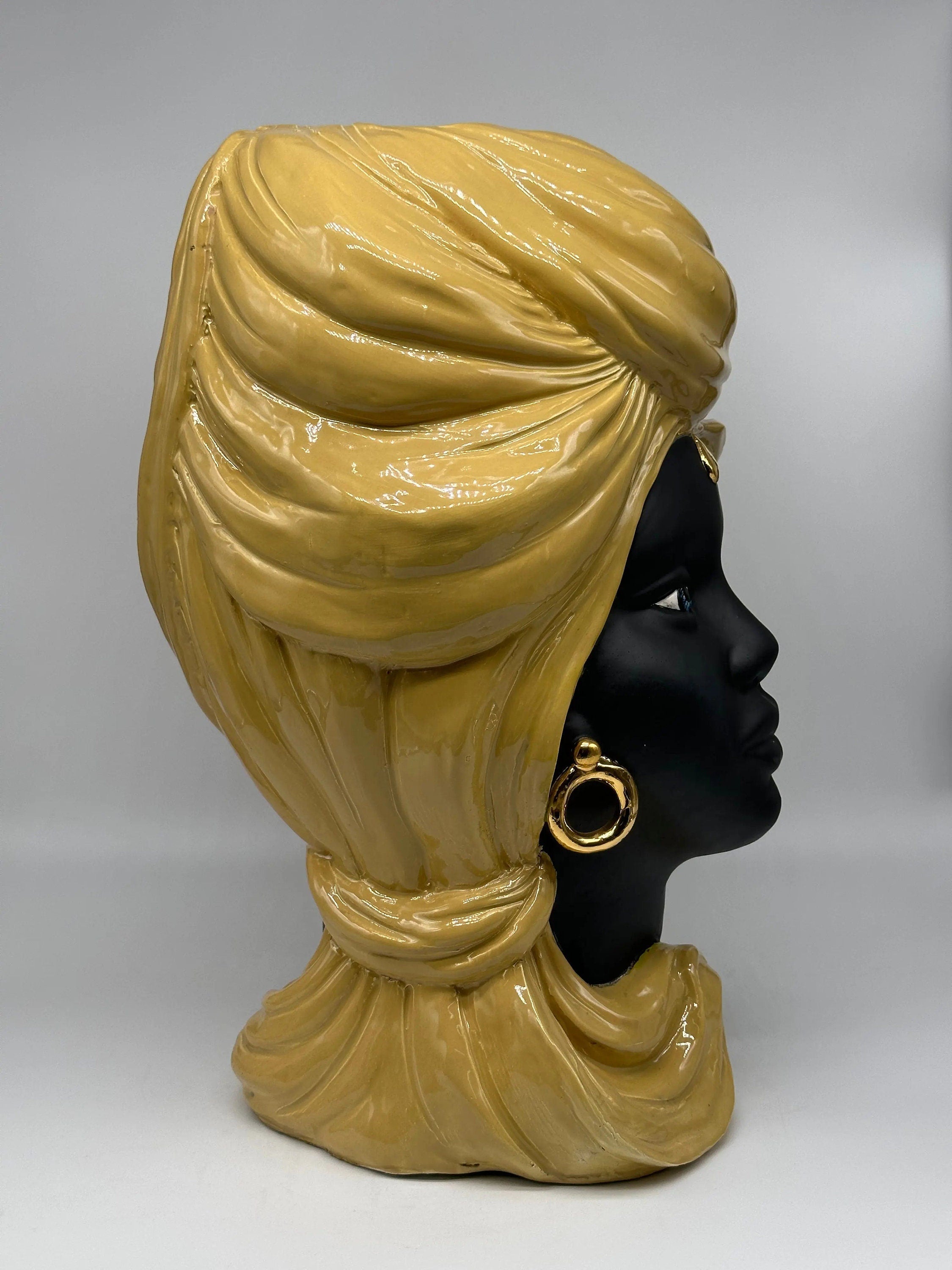 Teste di Moro Anubi Ceramica Caltagirone cm H.40 L.25 Artigianale Senape Nero Oro DD CERAMICHE SICILIANE