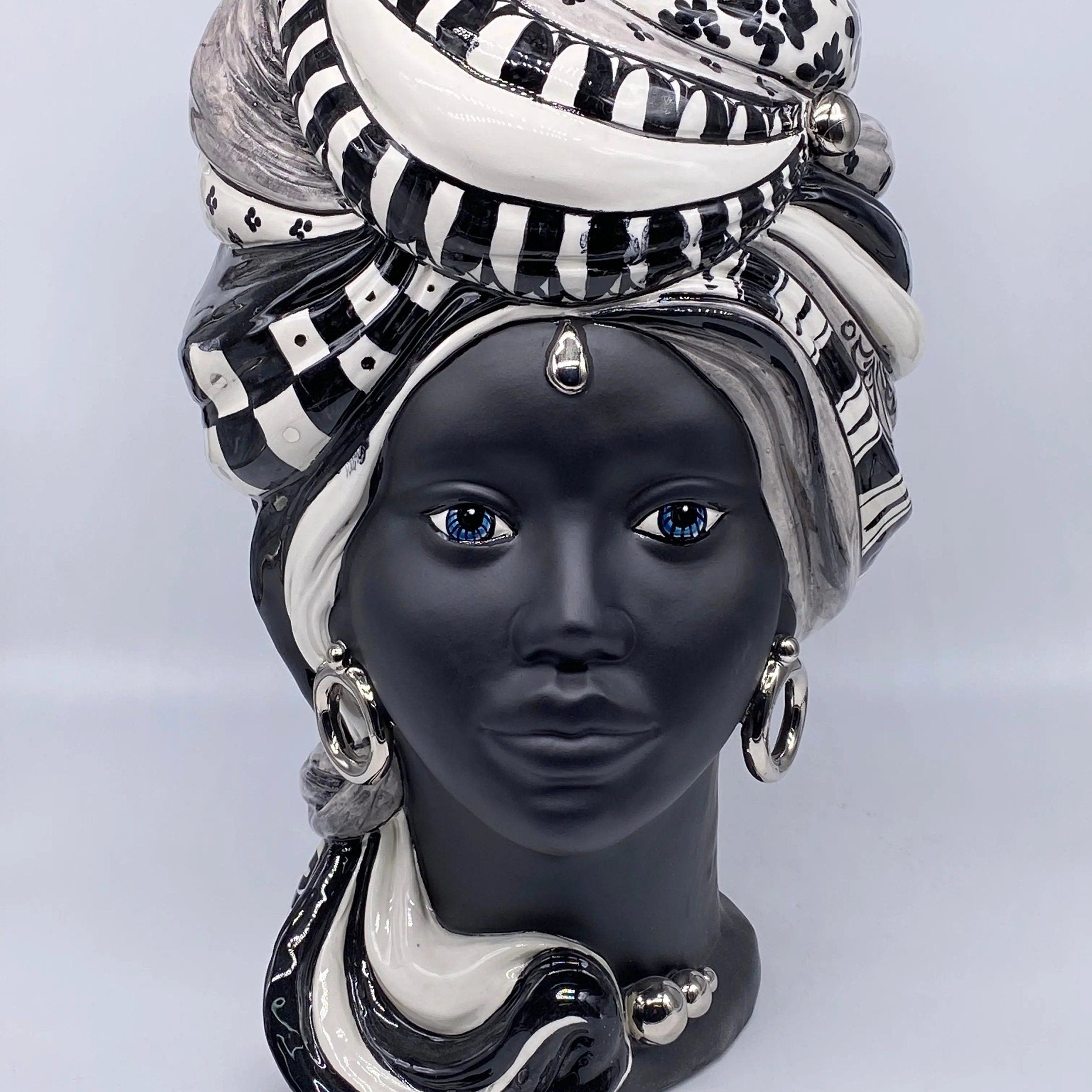 Teste di Moro Anubi Ceramica Caltagirone cm H.40 L.25 Artigianale Decoro n.1 DD CERAMICHE SICILIANE