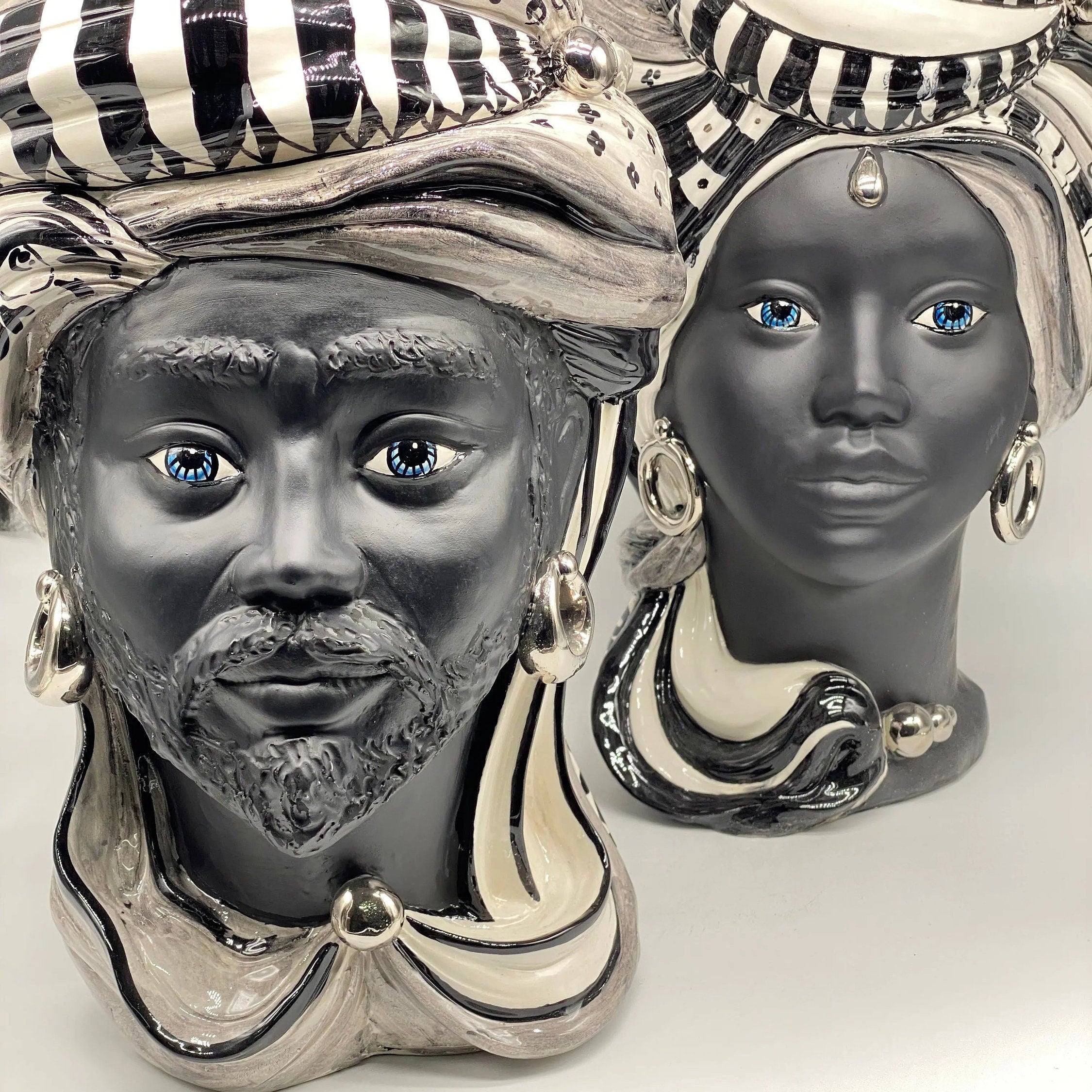 Teste di Moro Anubi Ceramica Caltagirone cm H.40 L.25 Artigianale Decoro n.1 DD CERAMICHE SICILIANE