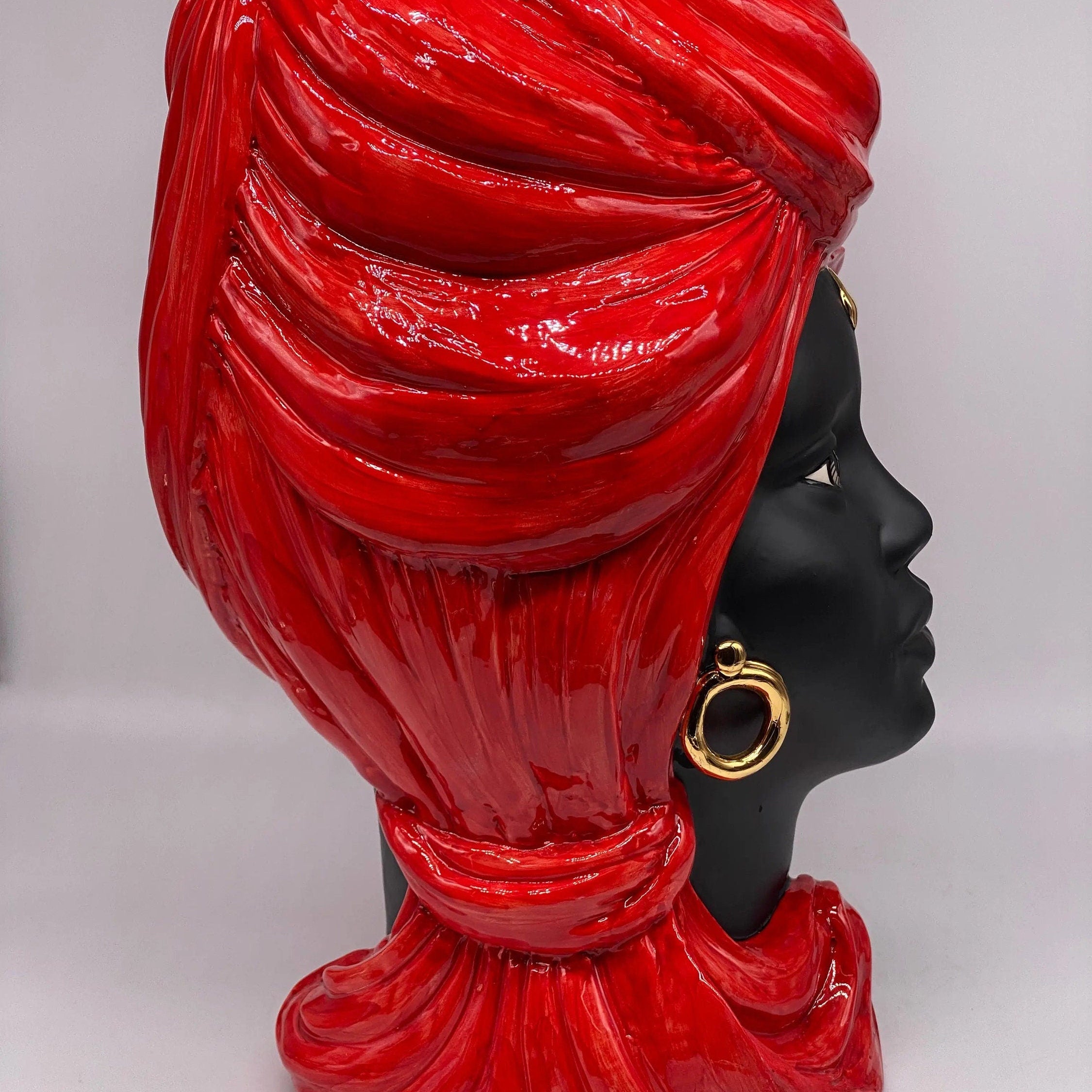 Teste di Moro Anubi Ceramica Caltagirone cm H.40 L.25 Artigianale Rosso Nero Oro DD CERAMICHE SICILIANE