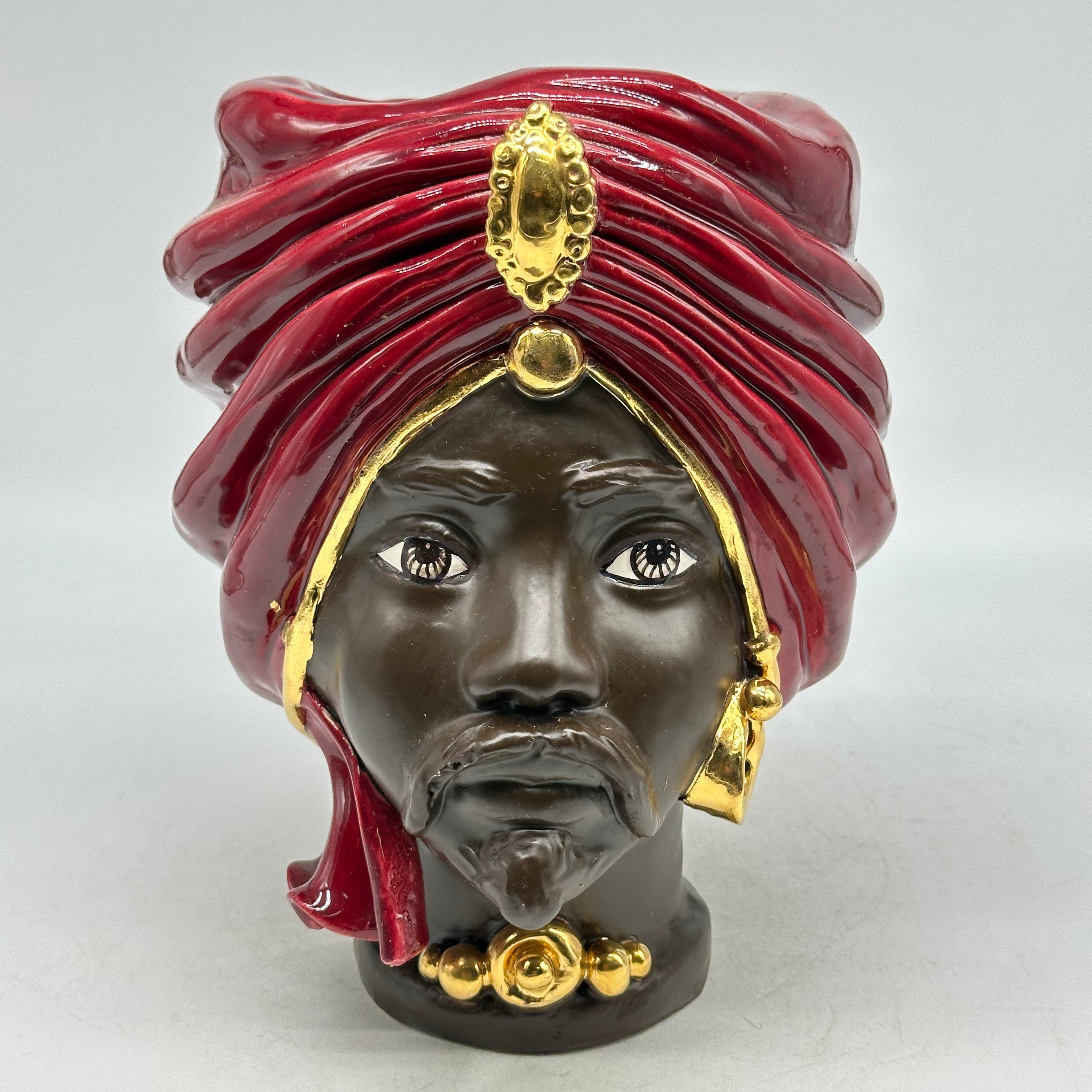 Teste di Moro Atena Ceramica Caltagirone cm H.24 L.18 Artigianale Bordeaux Marrone Oro - Uomo - TESTE DI MORO