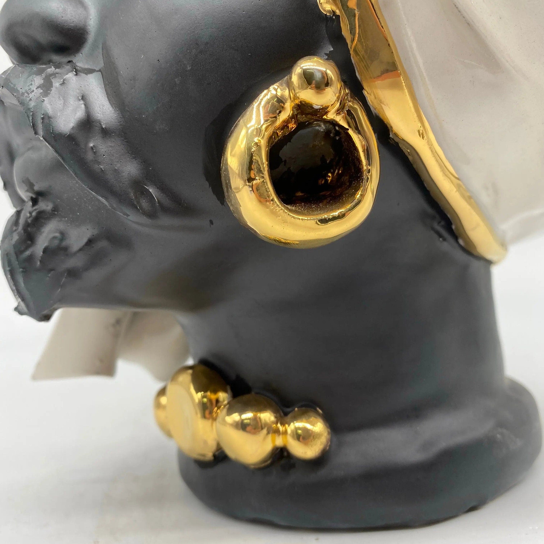 Teste di Moro Atena Ceramica Caltagirone cm H.24 L.18 Artigianale Bianco Nero Oro DD CERAMICHE SICILIANE