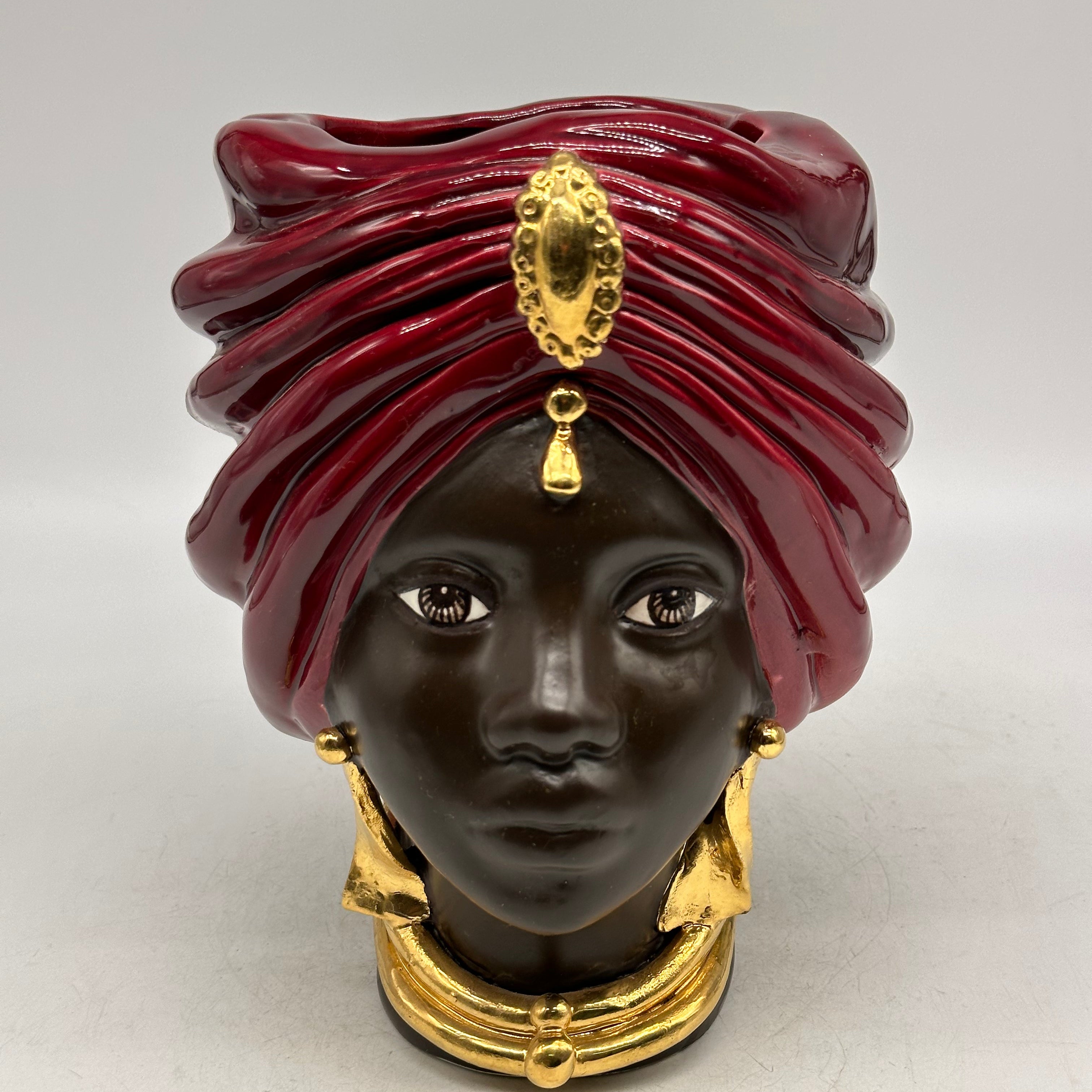 Teste di Moro Atena Ceramica Caltagirone cm H.24 L.18 Artigianale Bordeaux Marrone Oro - Donna - TESTE DI MORO