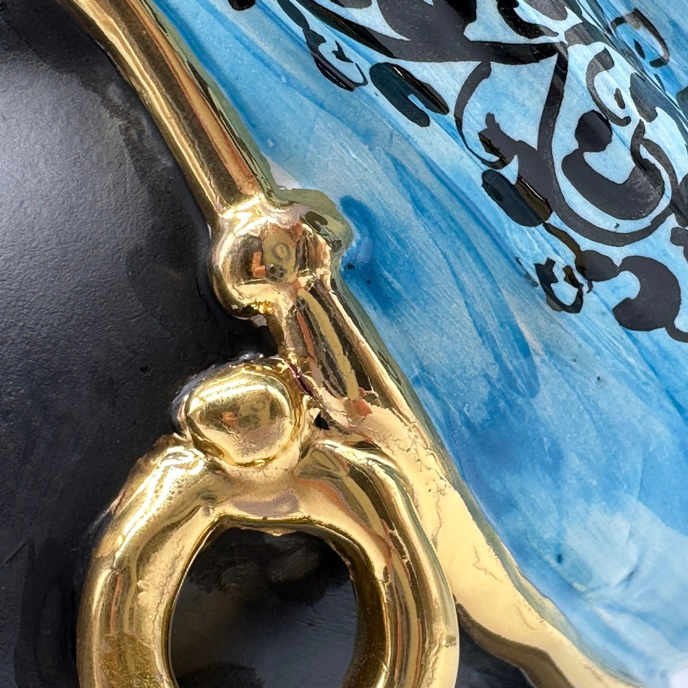 Teste di Moro Atena Ceramica Caltagirone cm H.24 L.18 Artigianale Opaco Celeste Barocco Oro DD CERAMICHE SICILIANE