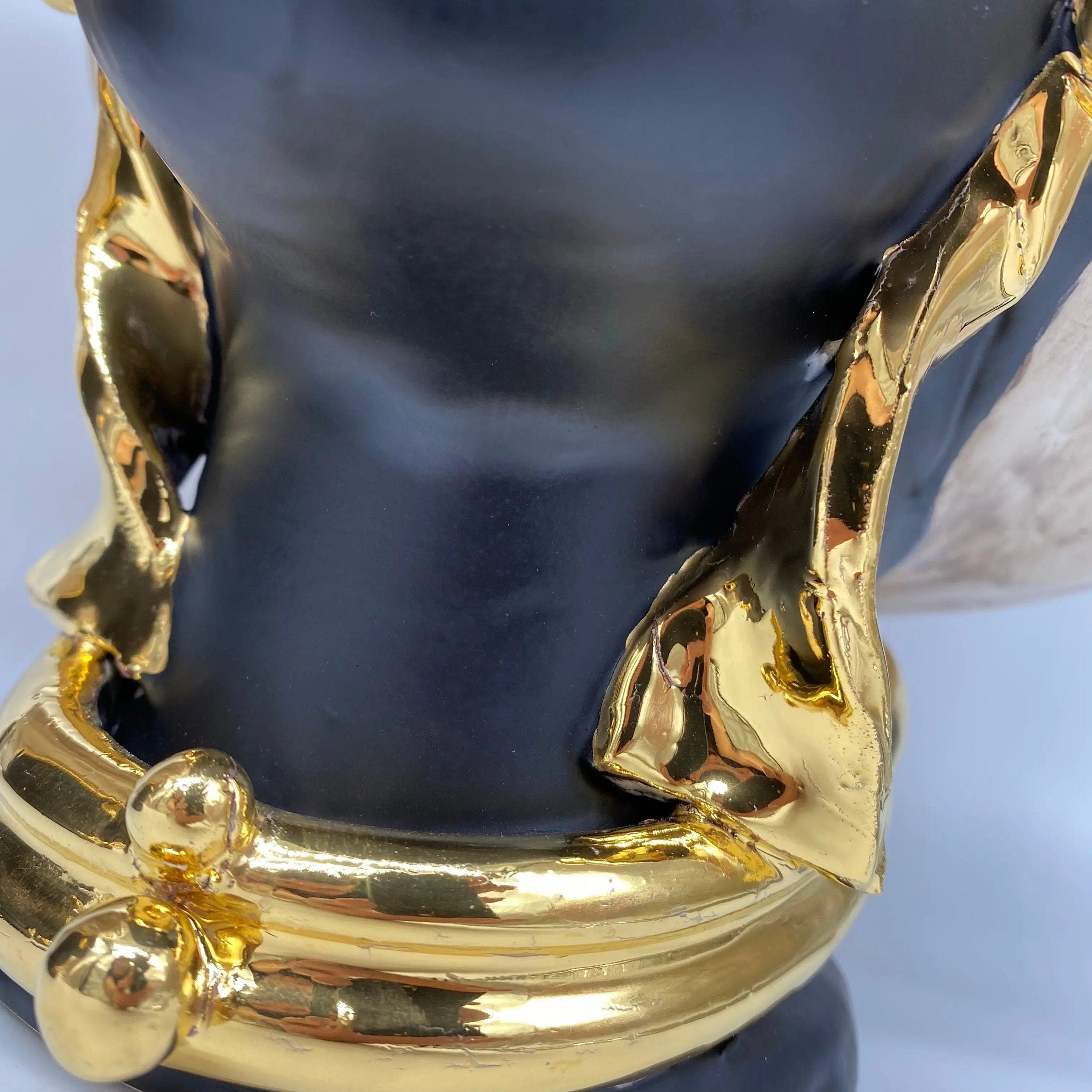 Teste di Moro Atena Ceramica Caltagirone cm H.30 L.23 Artigianale Écru Nero Oro DD CERAMICHE SICILIANE