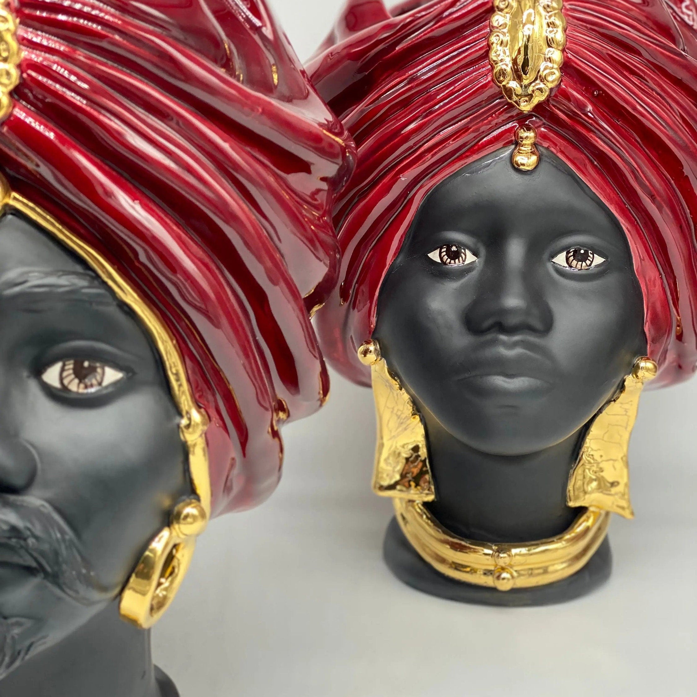 Teste di Moro Atena Ceramica Caltagirone cm H.30 L.23 Artigianale Bordeaux Nero Oro DD CERAMICHE SICILIANE