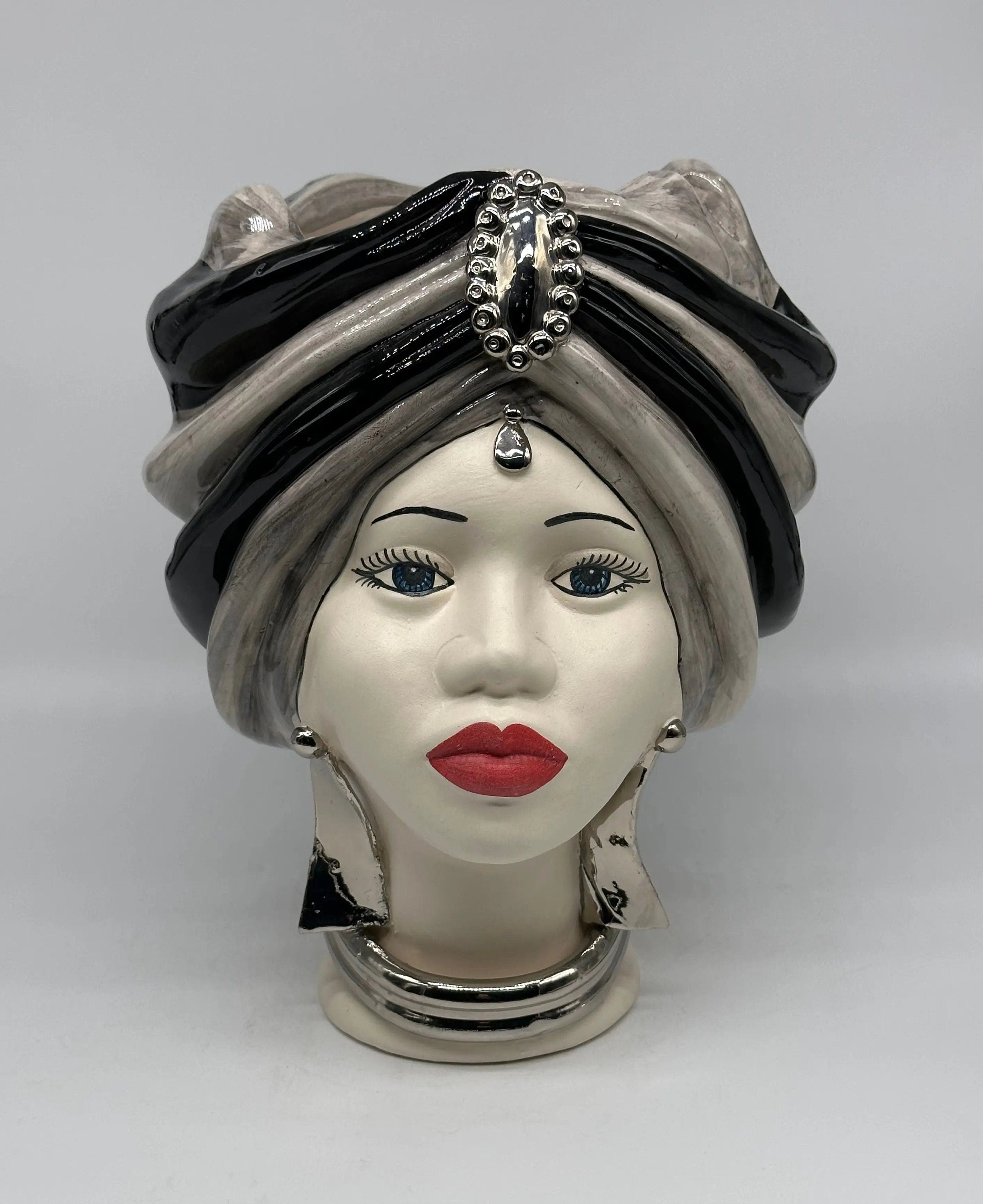 Teste di Moro Atena Ceramica Caltagirone cm H.30 L.23 Artigianale Grigio Nero Platino v.2 DD CERAMICHE SICILIANE