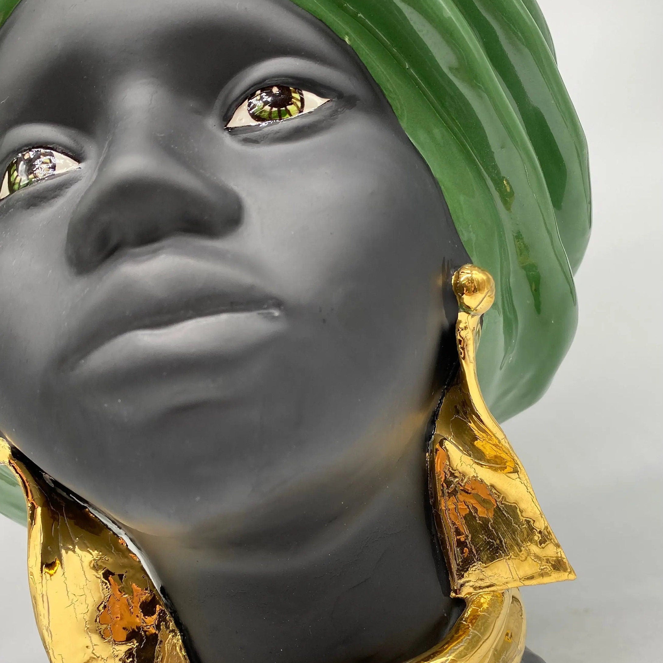 Teste di Moro Atena Ceramica Caltagirone cm H.30 L.23 Artigianale Verde Nero Oro DD CERAMICHE SICILIANE