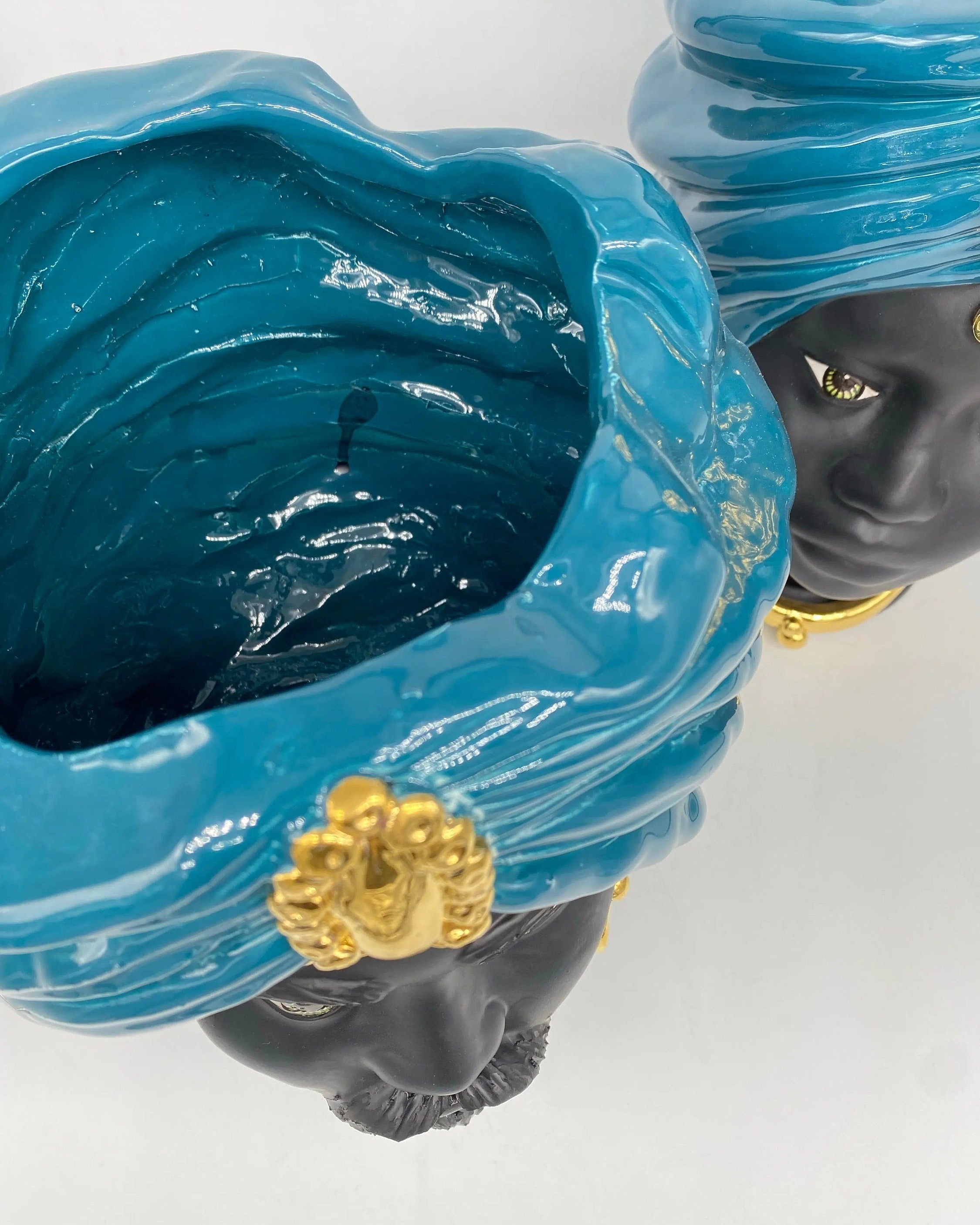 Teste di Moro Atena Ceramica Caltagirone cm H.30 L.23 Artigianale Verde Ottanio Nero Oro DD CERAMICHE SICILIANE
