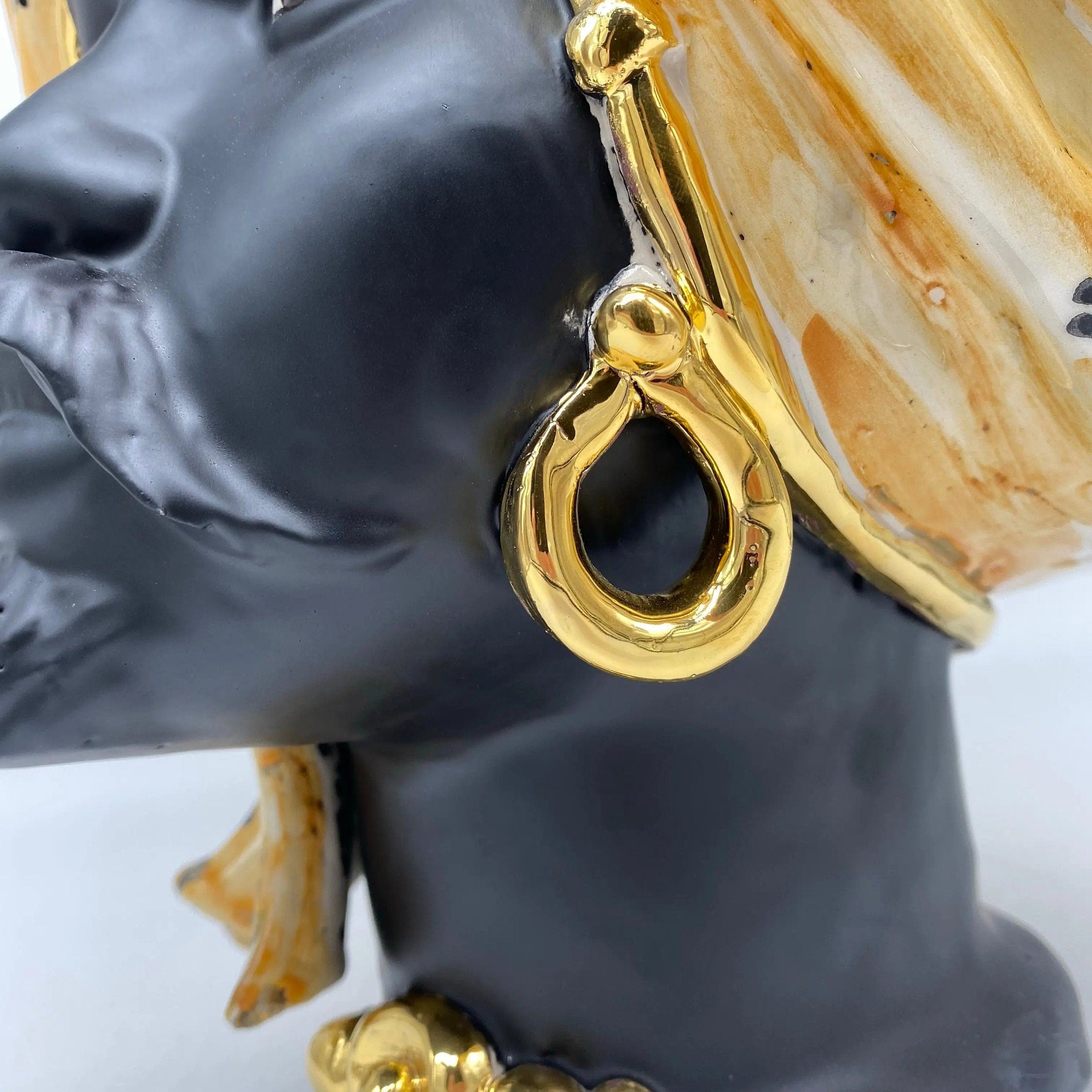 Teste di Moro Atena Ceramica Caltagirone cm H.30 L.23 Artigianale Arancio Pois Nero Oro DD CERAMICHE SICILIANE