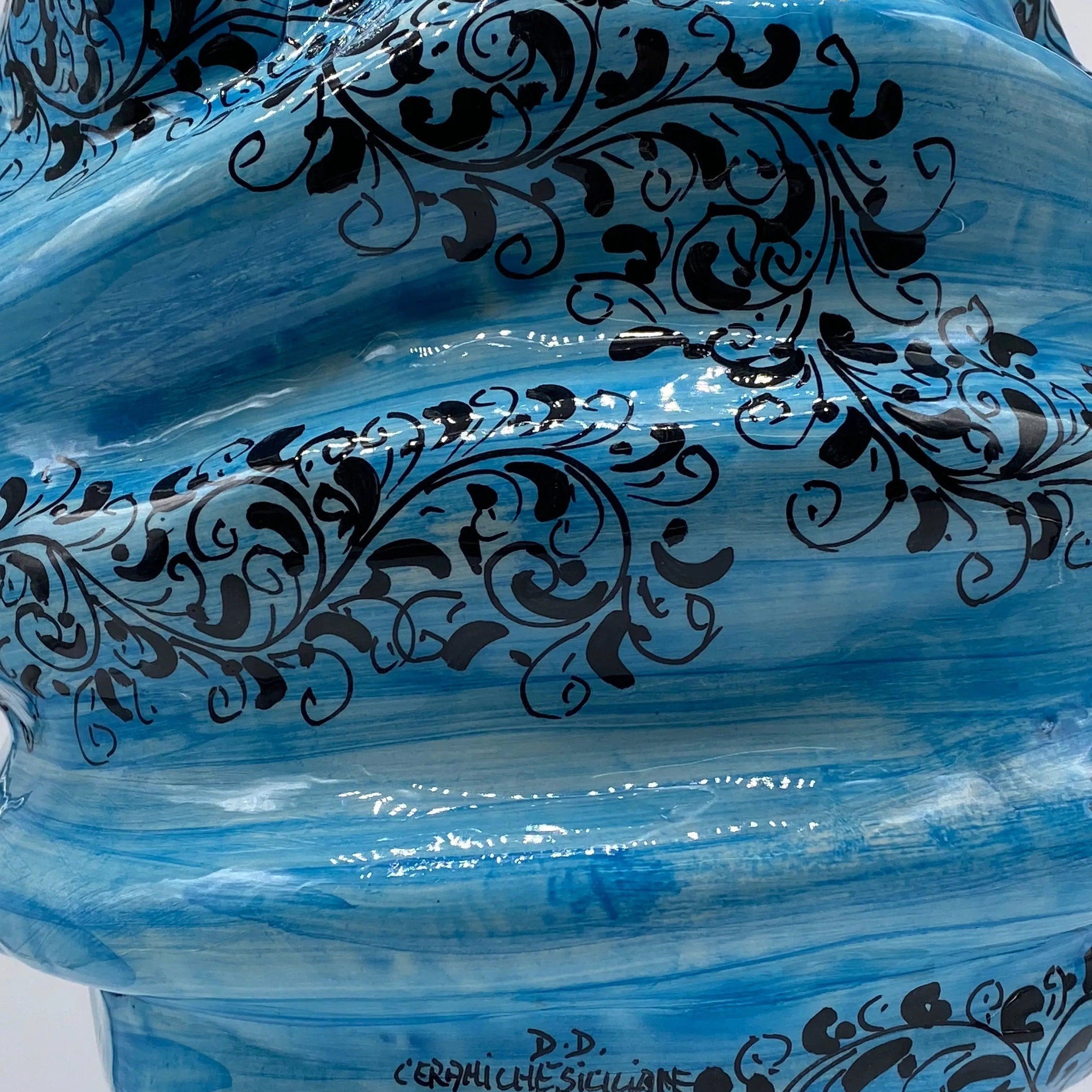 Teste di Moro Atena Ceramica Caltagirone cm H.30 L.23 Artigianale Opaco Celeste Barocco Oro DD CERAMICHE SICILIANE