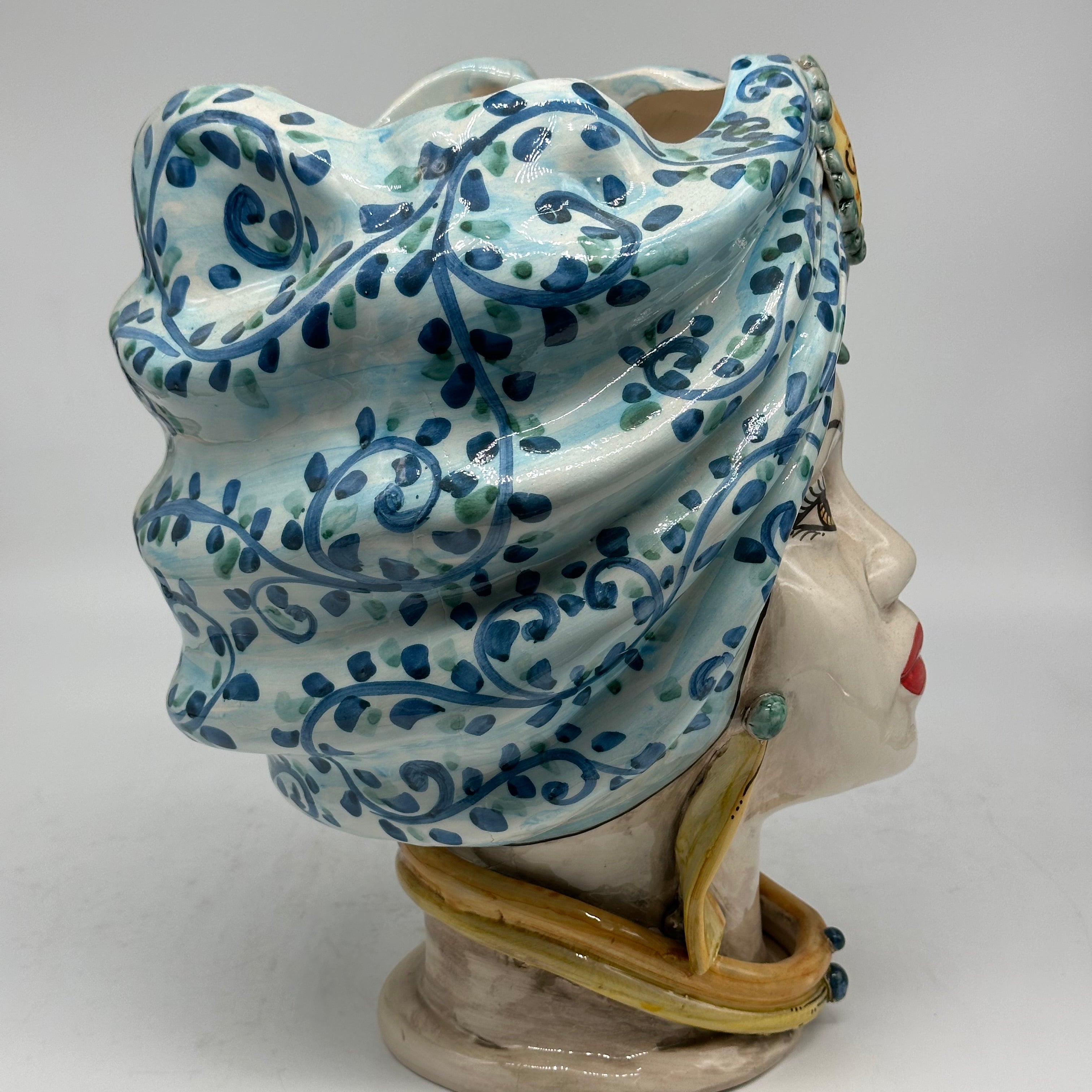 Teste di Moro Atena Ceramica Caltagirone cm H.30 L.23 Artigianale Celeste Barocco - TESTA DI MORO