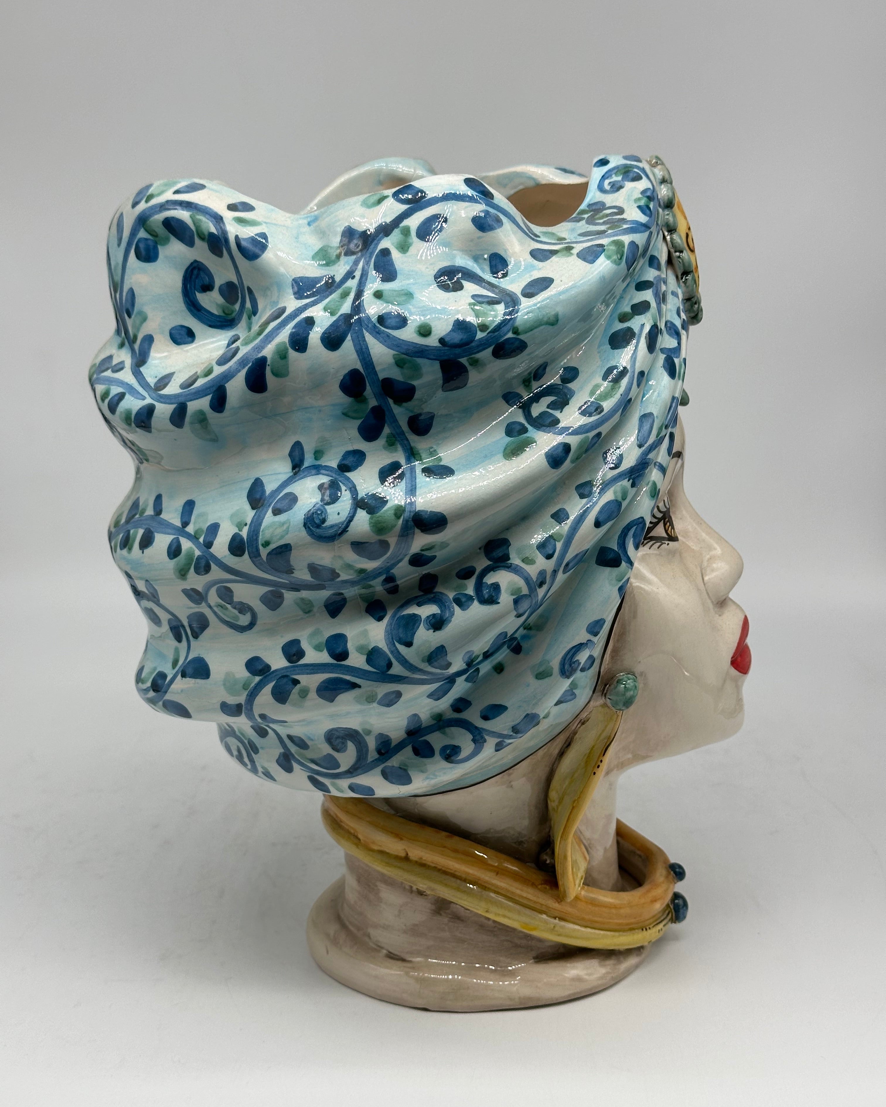 Teste di Moro Atena Ceramica Caltagirone cm H.30 L.23 Artigianale Celeste Barocco - TESTA DI MORO