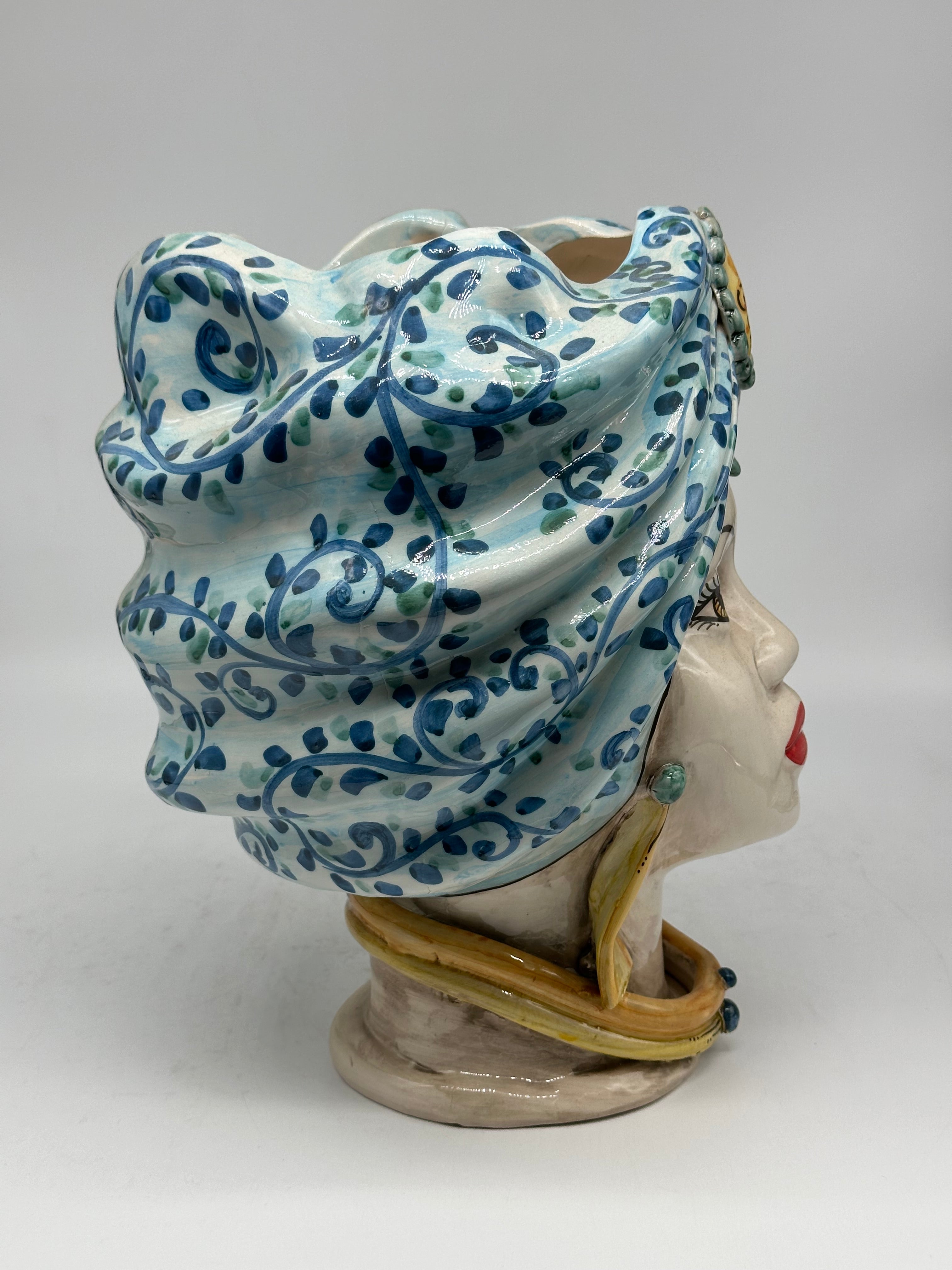 Teste di Moro Atena Ceramica Caltagirone cm H.30 L.23 Artigianale Celeste Barocco - TESTA DI MORO